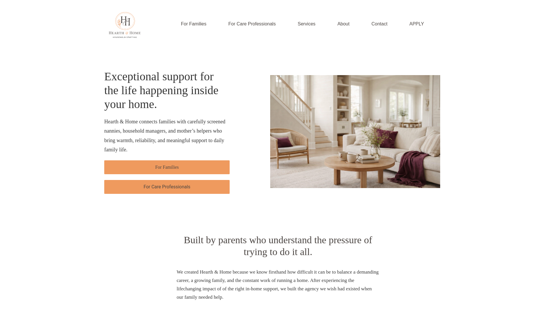 website screenshot of https://hearthandhomestaffing.ca/