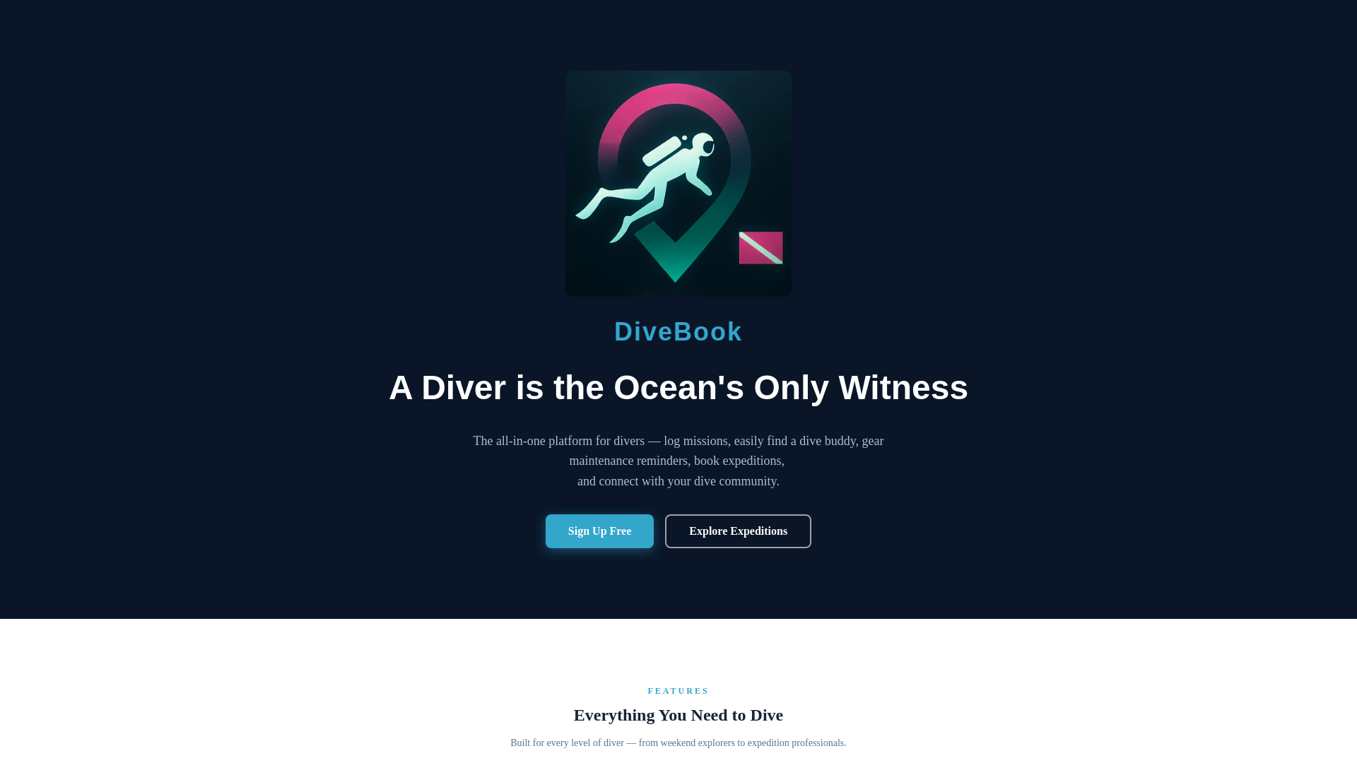 website screenshot of https://divebook.pro/