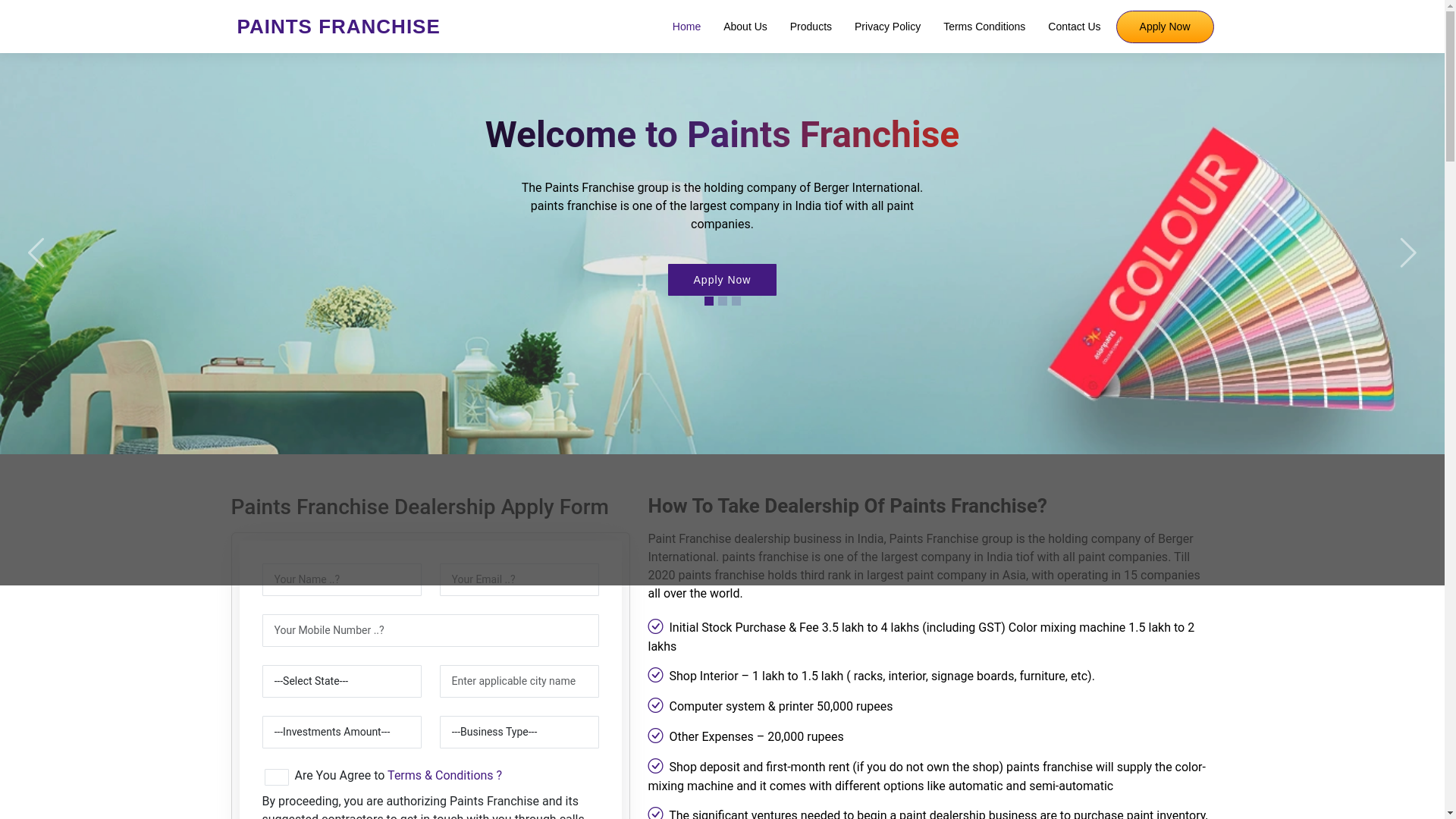 website screenshot of https://paintstoresfranchises.com/