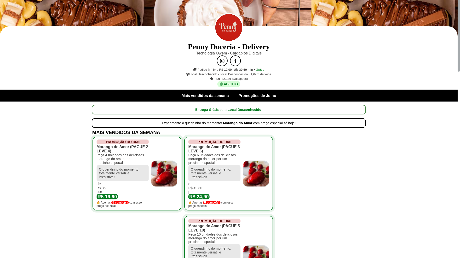 website screenshot of https://cardapiodigitaldoce.online/