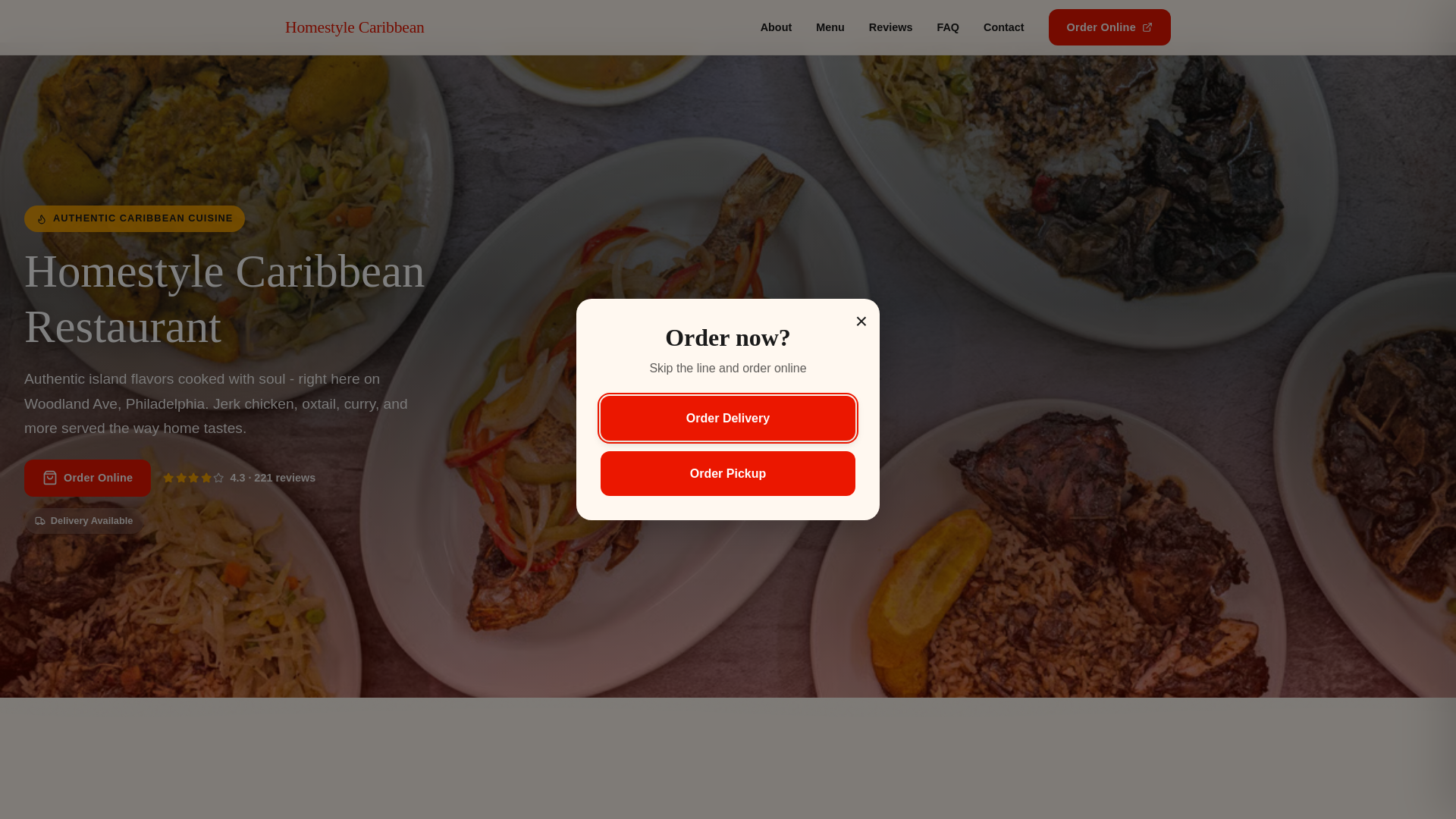 website screenshot of https://homestylecaribbeanrestaurant.com