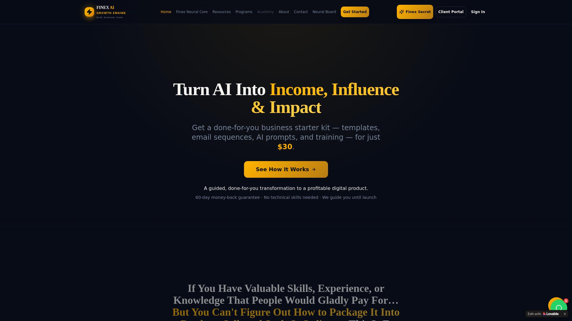 website screenshot of https://finexaige.dev/