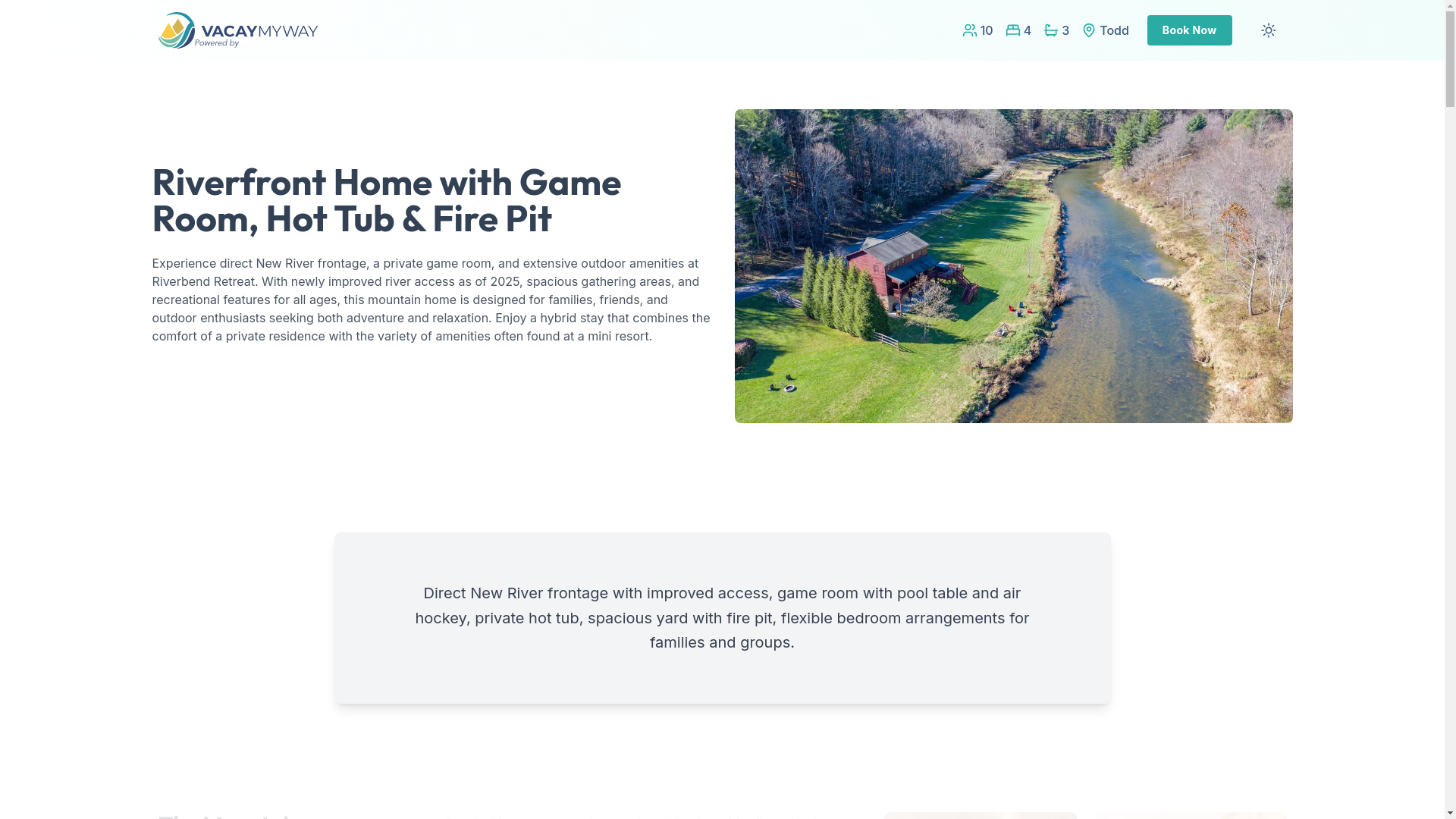 website screenshot of https://adventurousbend.vacations/