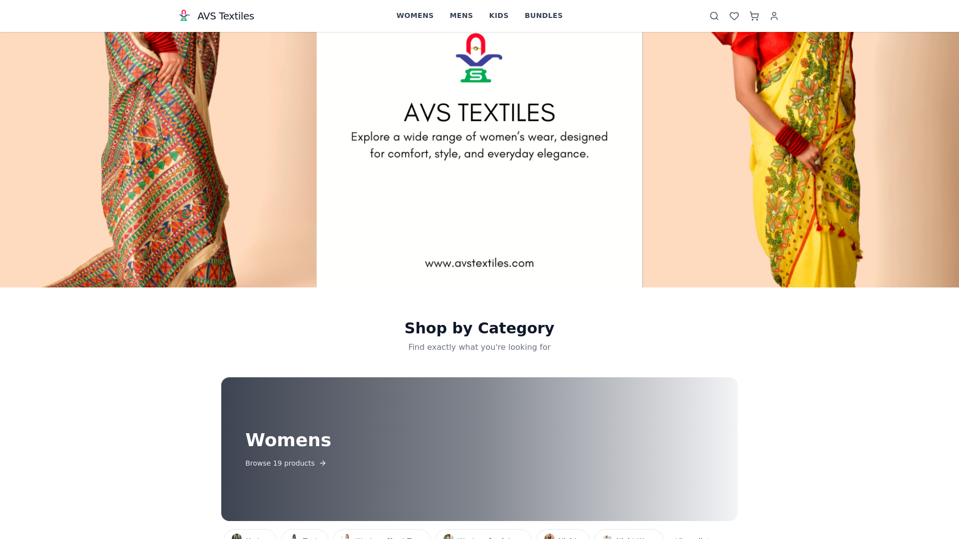 website screenshot of https://avstextiles.in/