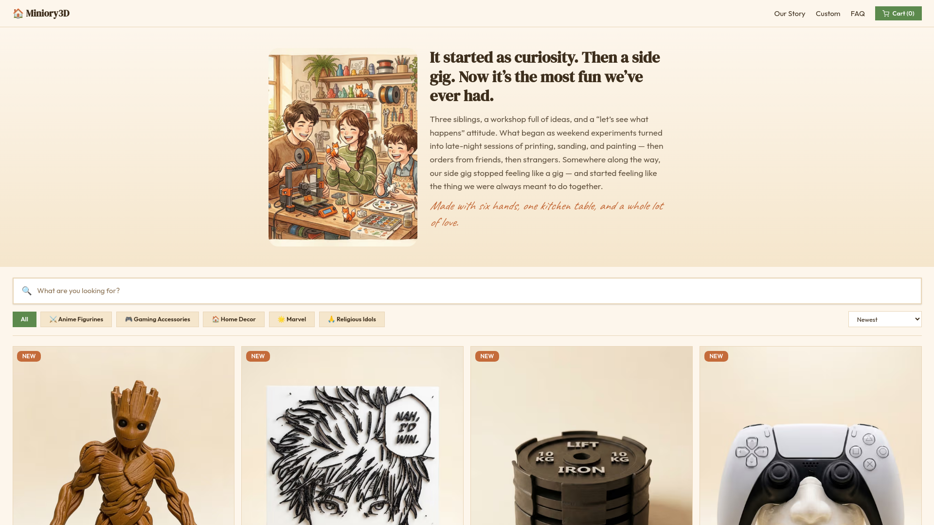 website screenshot of https://miniory3d.com/