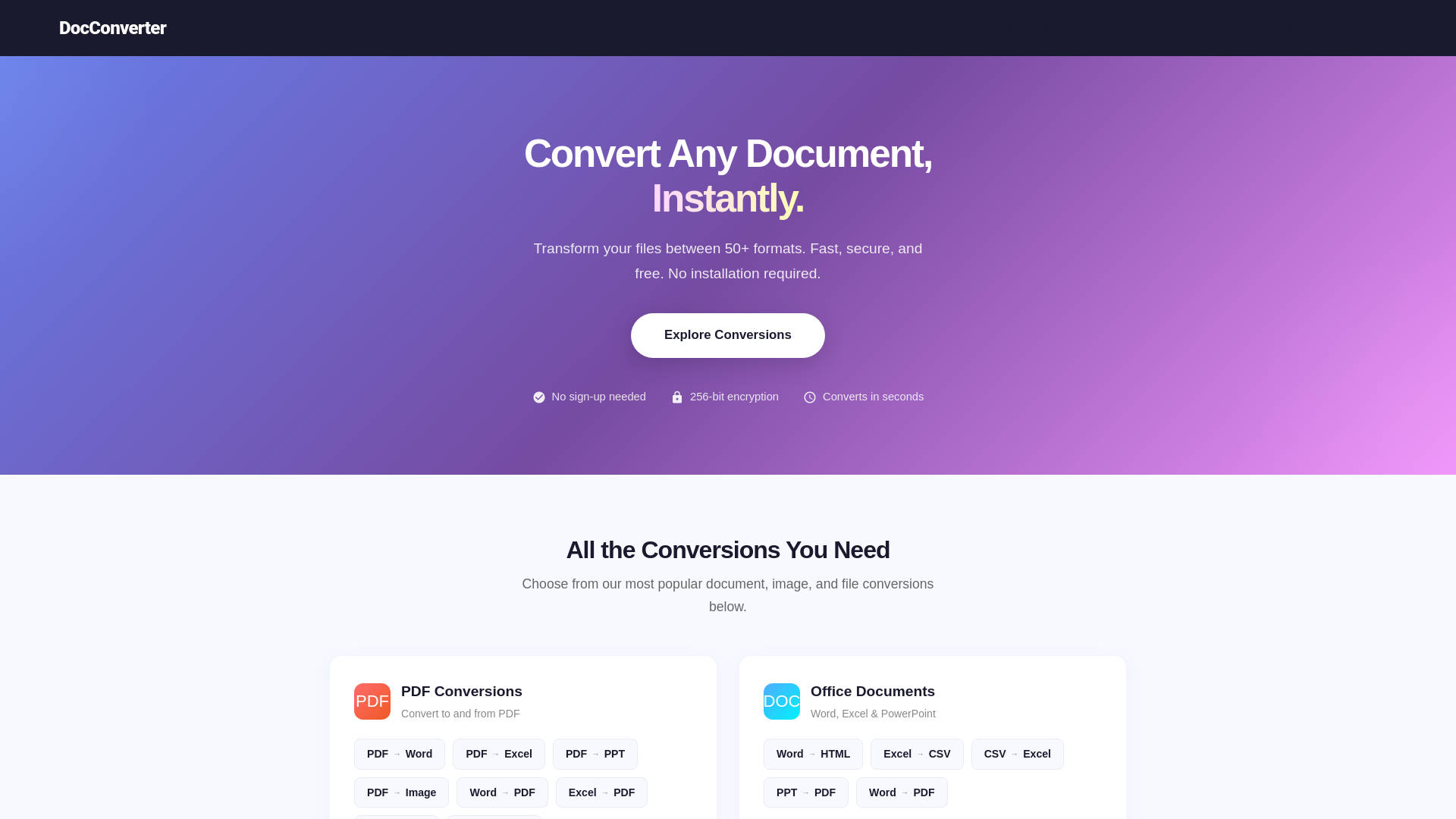 website screenshot of https://documents-converter.com/