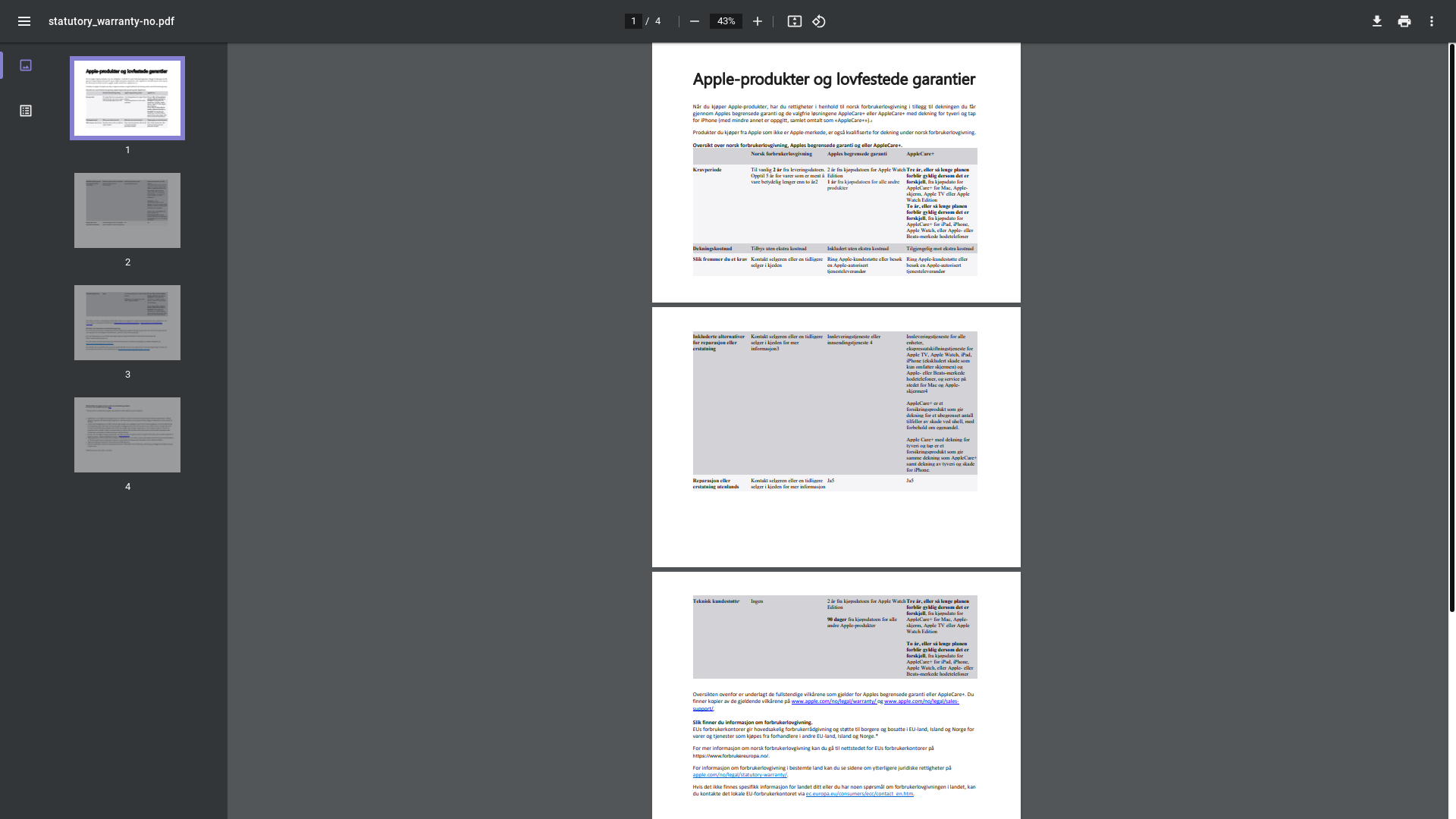 website screenshot of https://www.apple.com/no/legal/statutory-warranty/no/