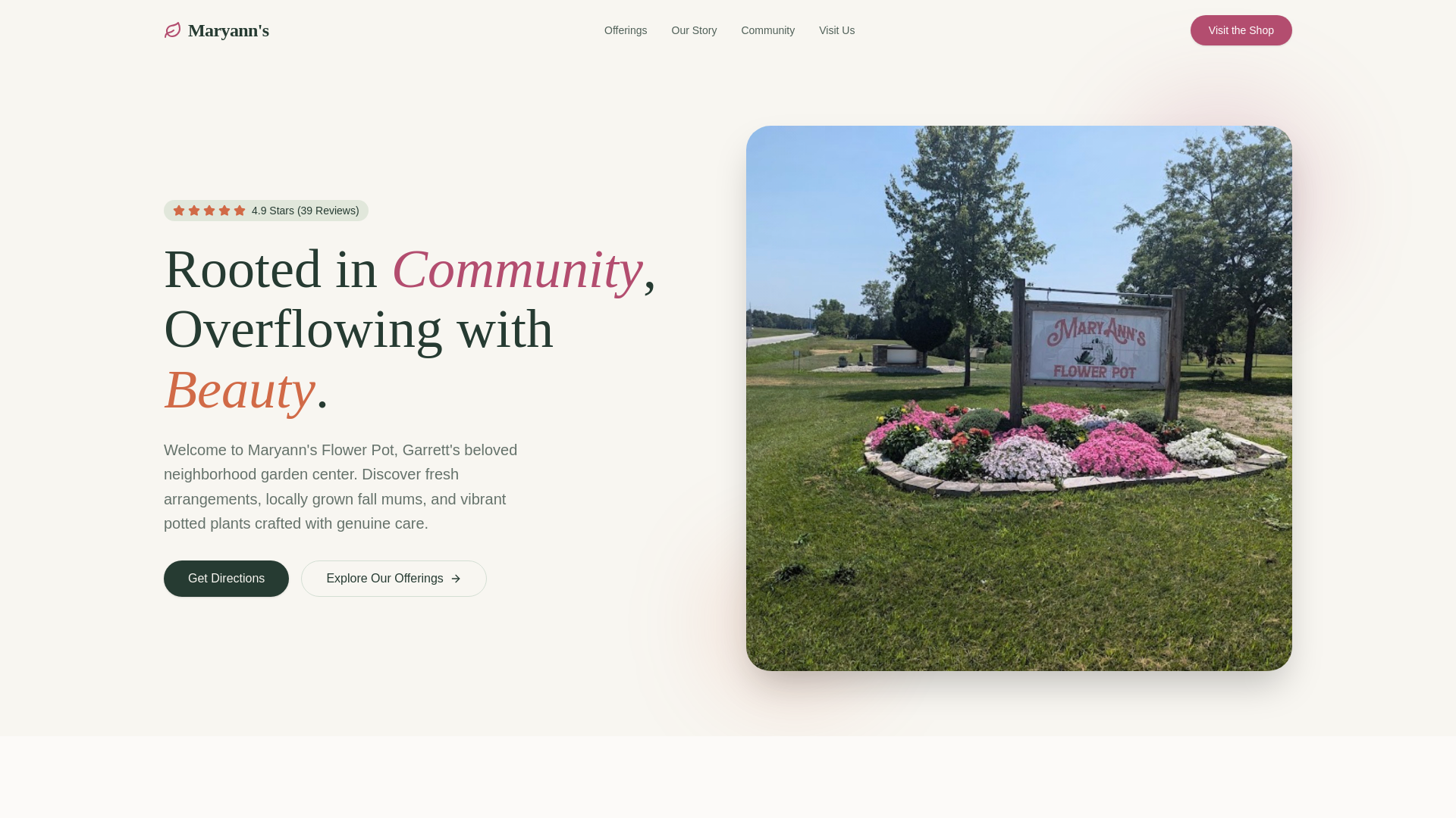 website screenshot of https://maryannsflowerpots.com/