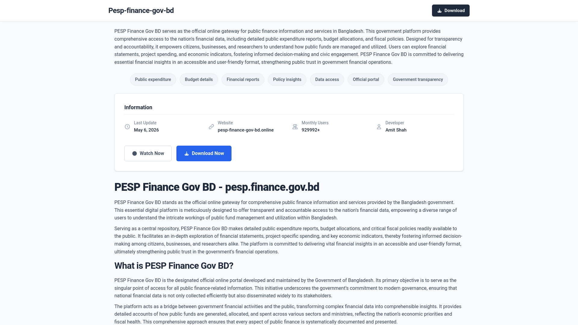 website screenshot of https://pesp-finance-gov-bd.online/
