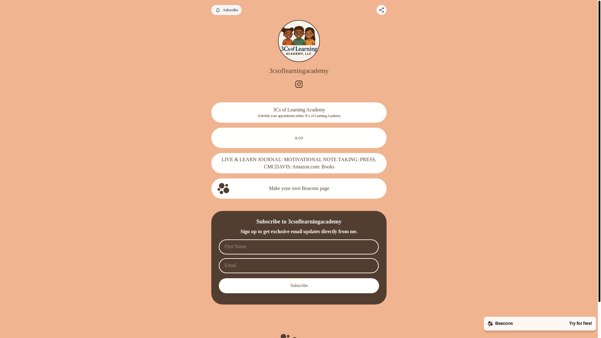 website screenshot of https://3csoflearningacademy.com/