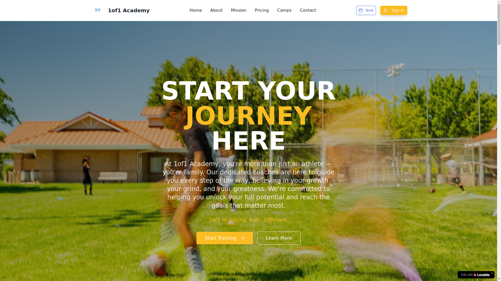website screenshot of https://1of1academy.org/