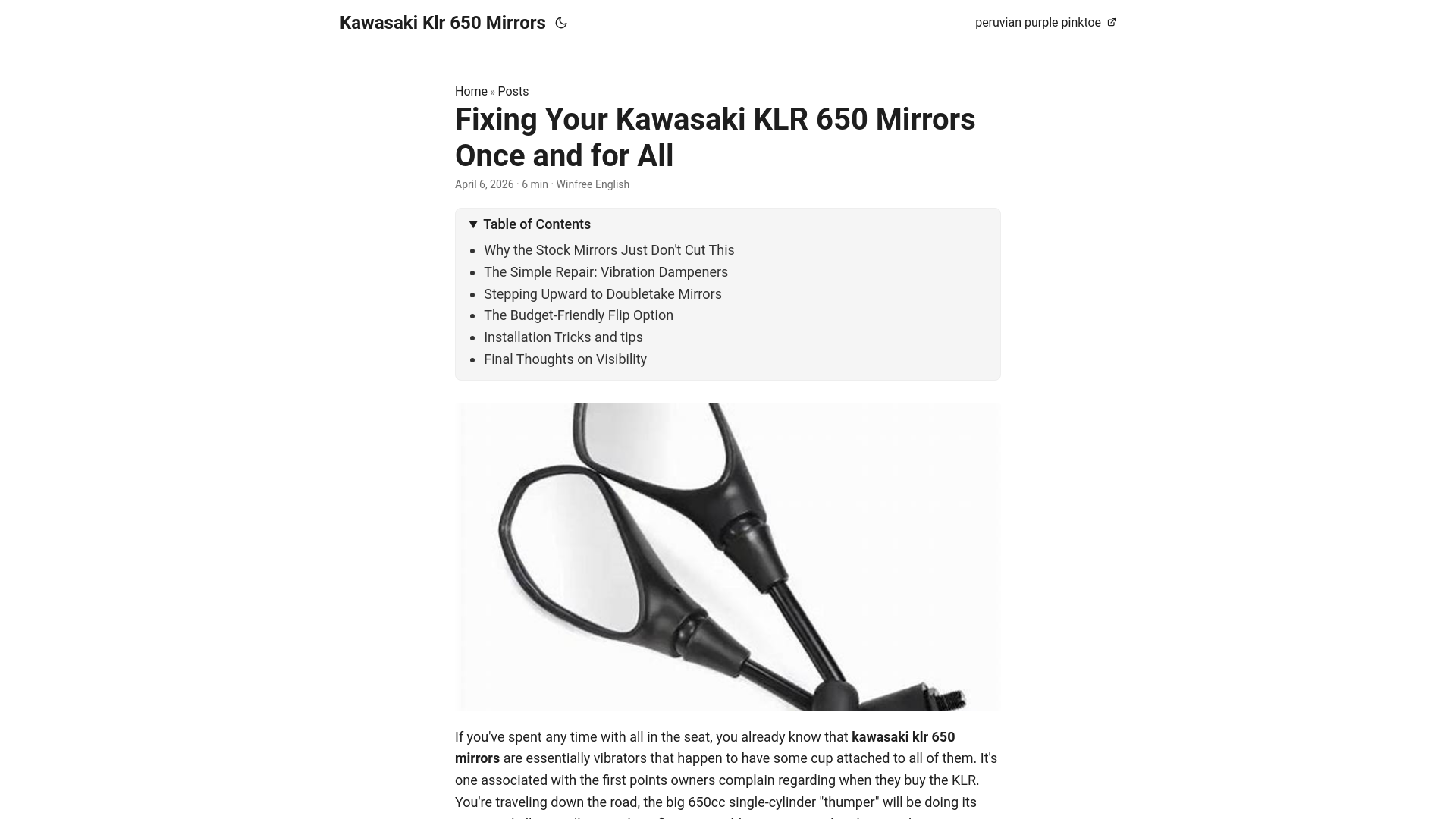 website screenshot of https://kawasaki-klr-650-mirrors.pages.dev/