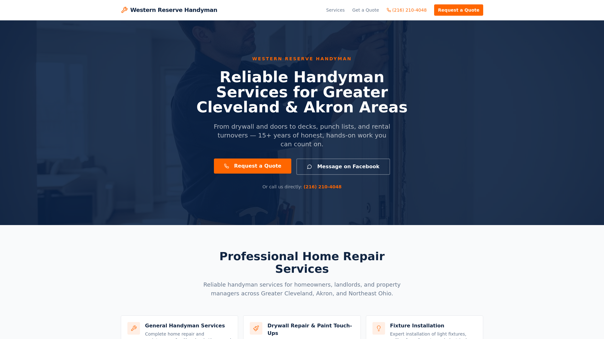 website screenshot of https://westernreservehandyman.com