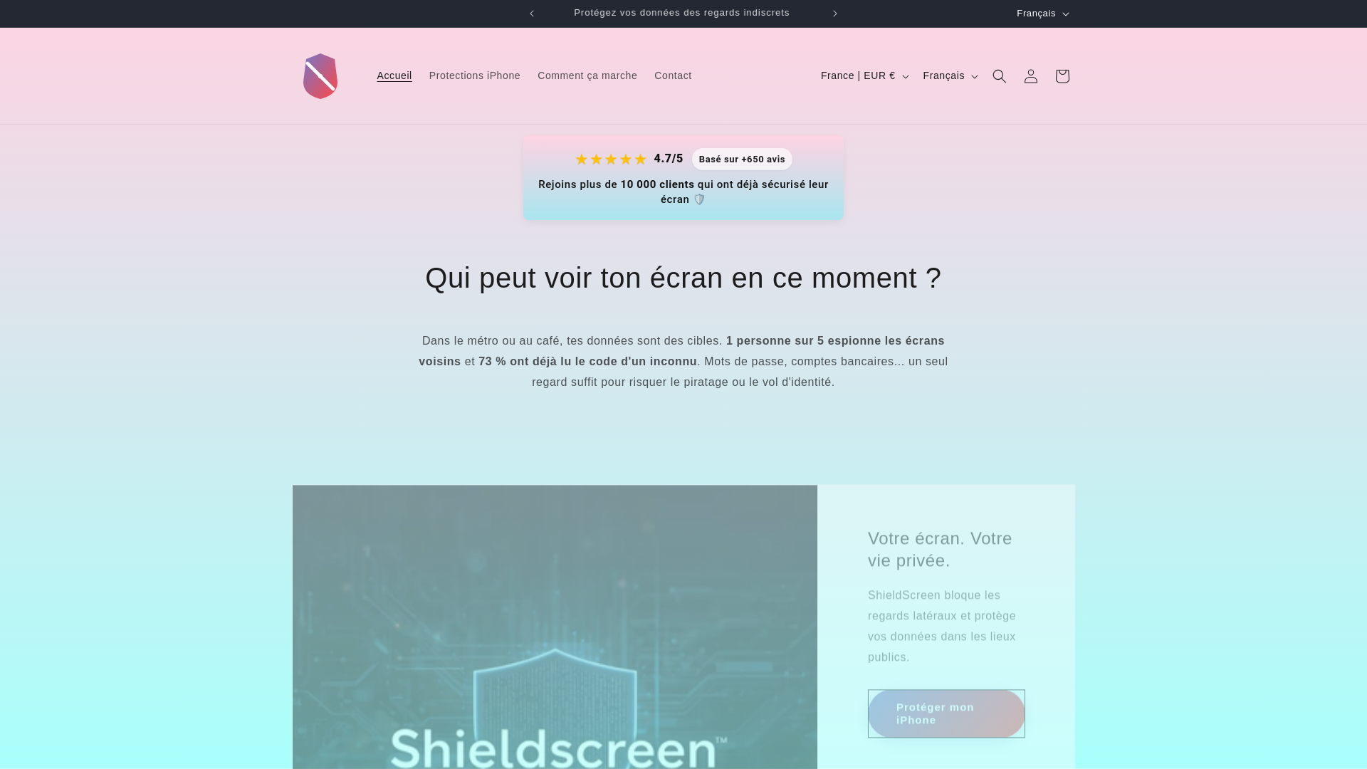 website screenshot of https://shieldscreen.fr/