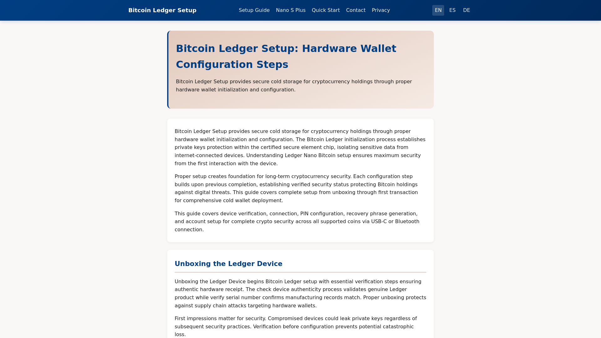 website screenshot of https://bitcoin-ledger-setup.com