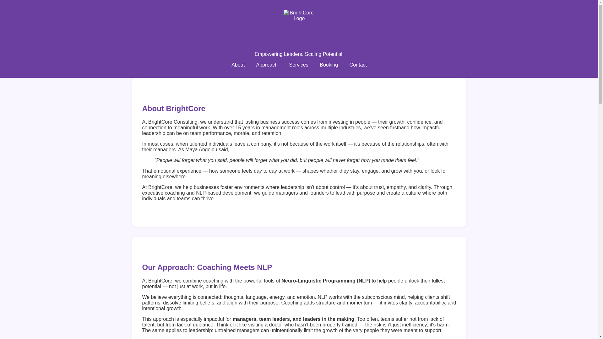 website screenshot of https://brightcorecoaching.com/