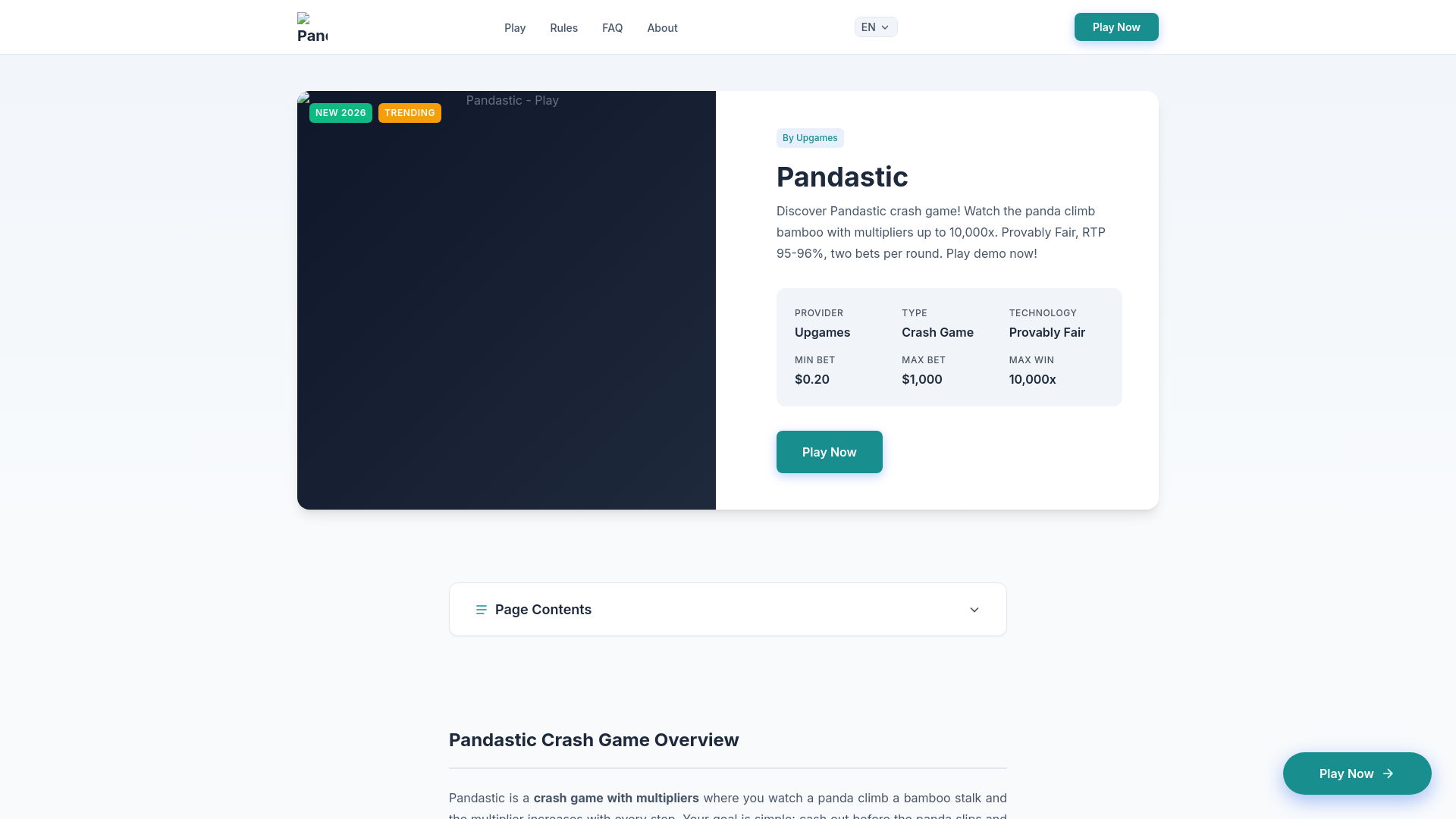 website screenshot of https://pandastic-casino.pages.dev/