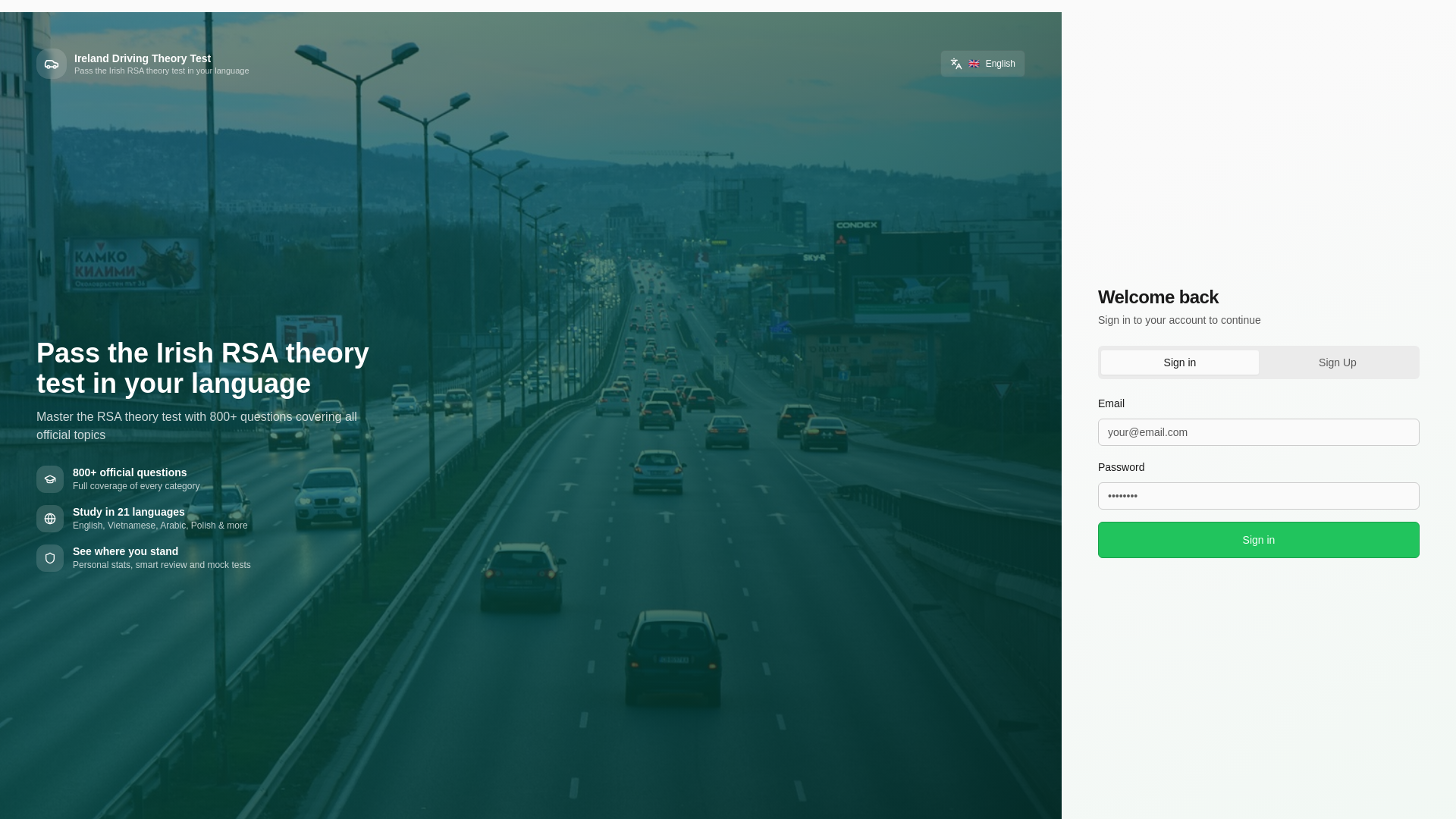 website screenshot of https://theorypass.ie/
