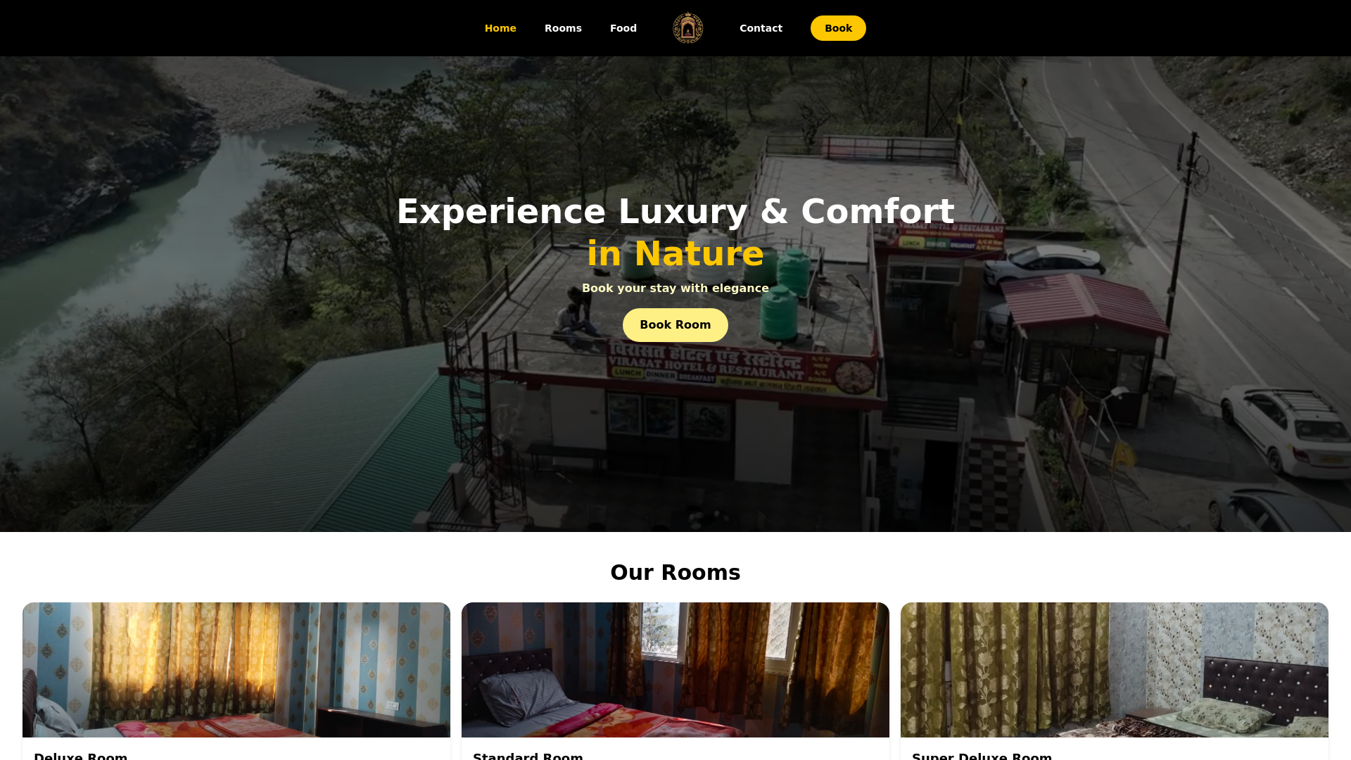 website screenshot of https://virasathotelandrestaurant.com/
