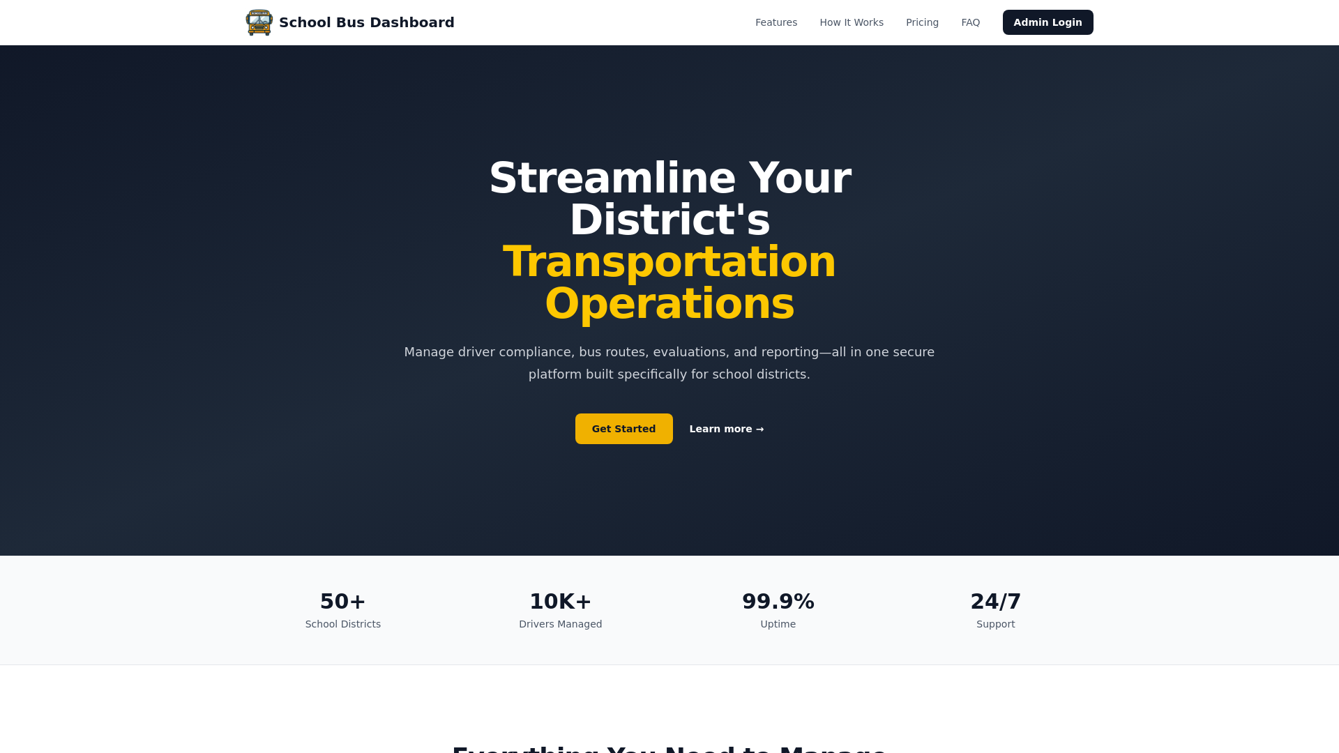 website screenshot of https://schoolbusdashboard.com/