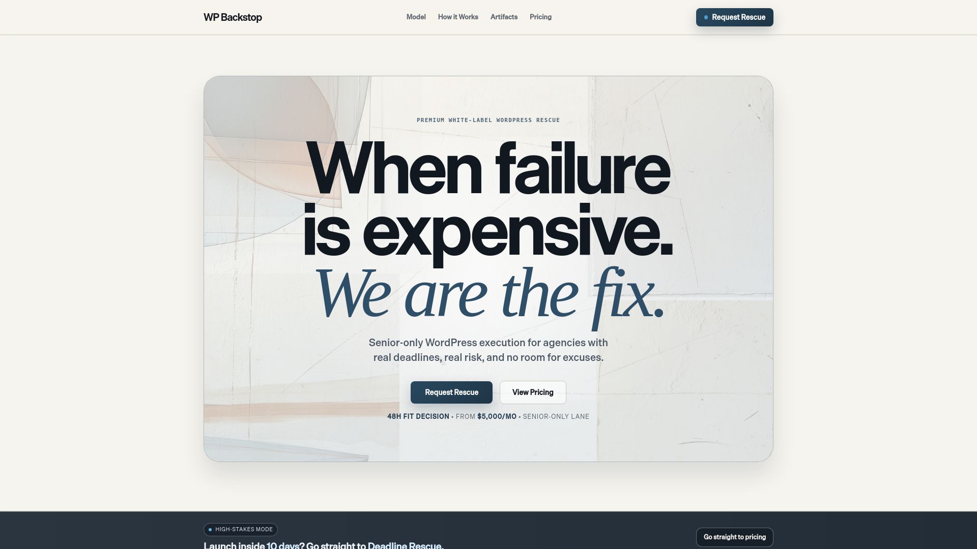 website screenshot of https://wpbackstop.com