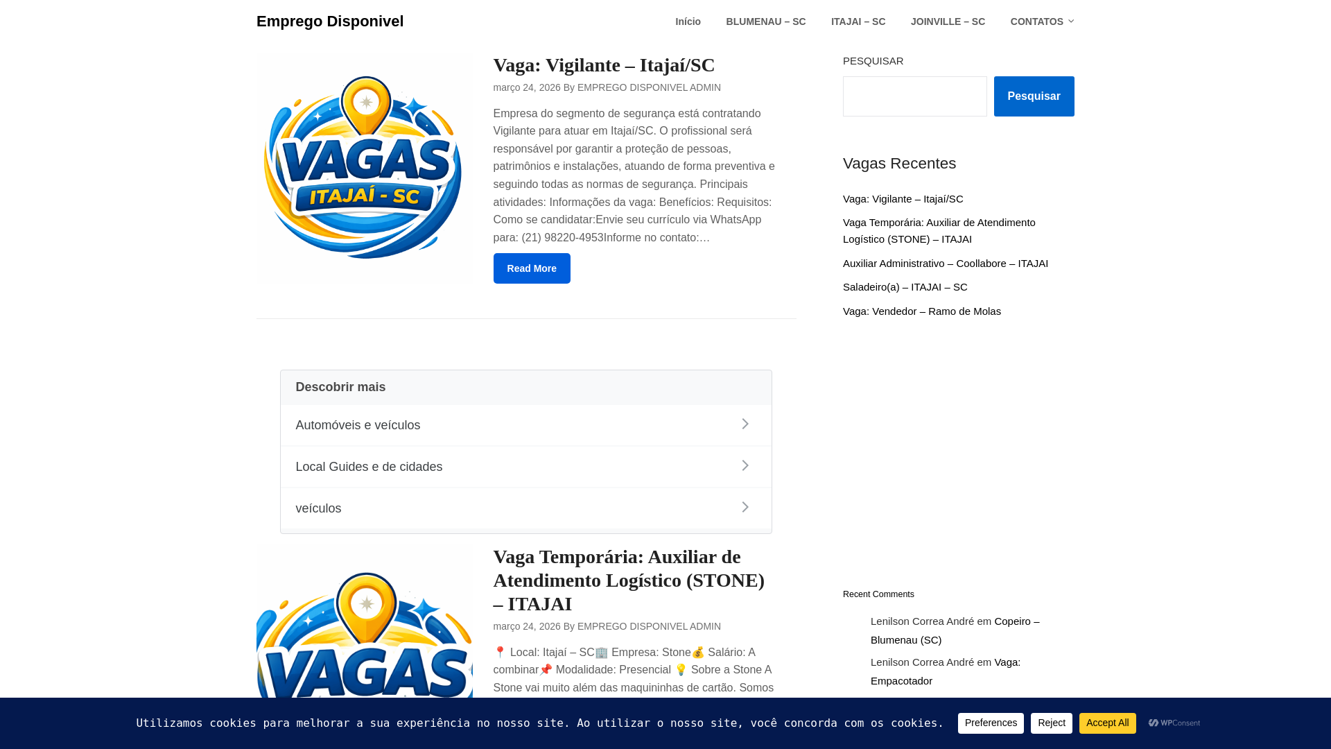 website screenshot of https://empregodisponivel.com.br/