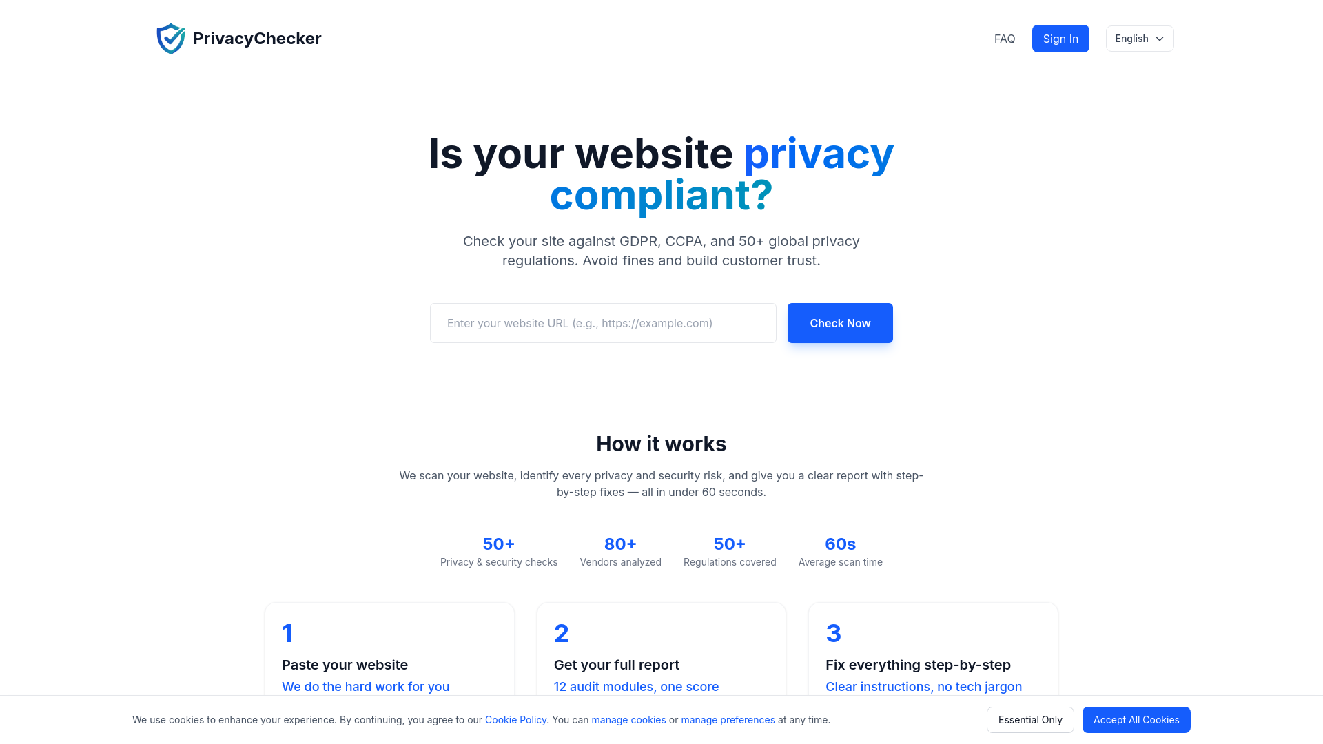 website screenshot of https://privacychecker.pro/
