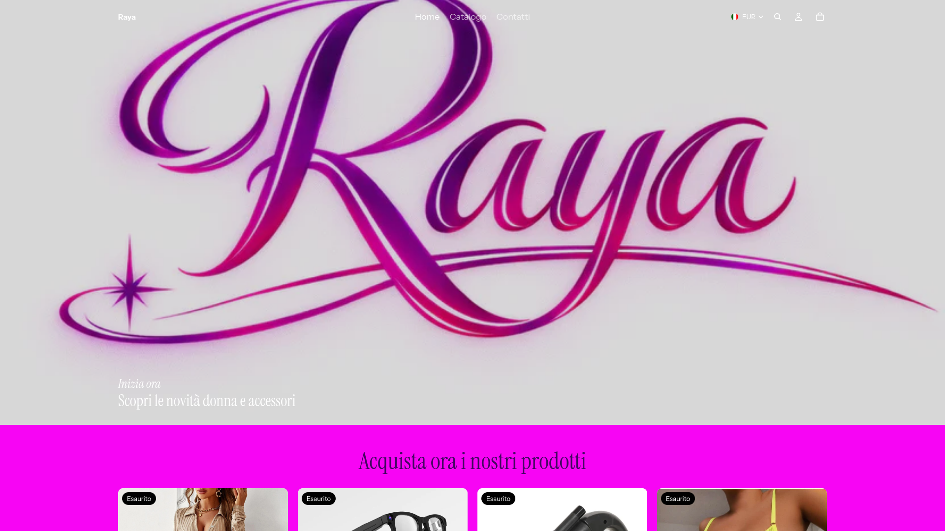 website screenshot of https://rayastore.it/
