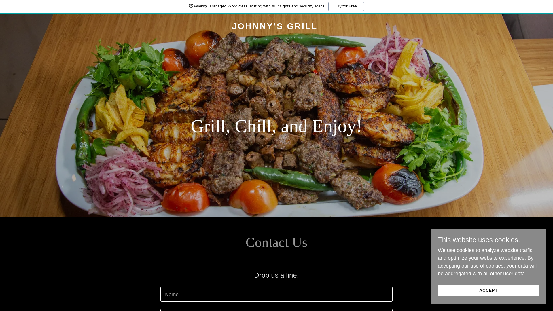 website screenshot of https://johnnysgrill.ca/