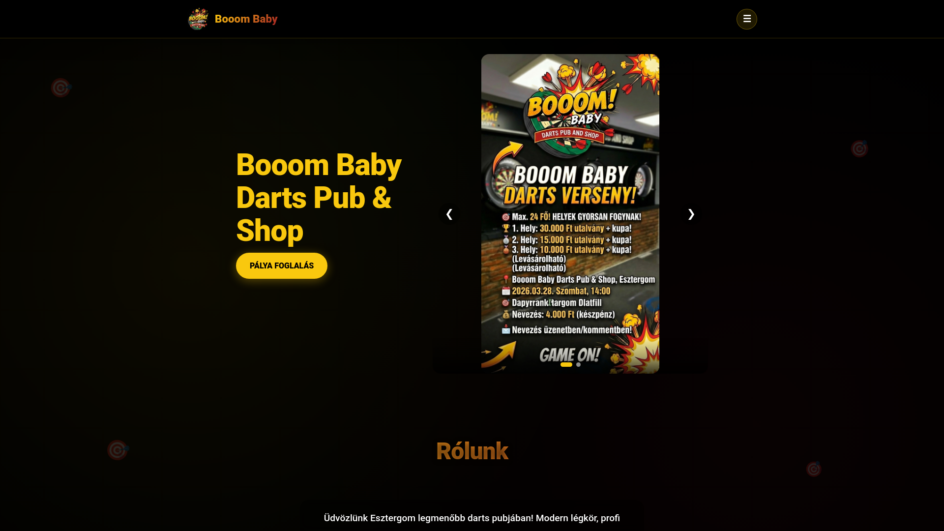 website screenshot of https://booombabydarts.hu/
