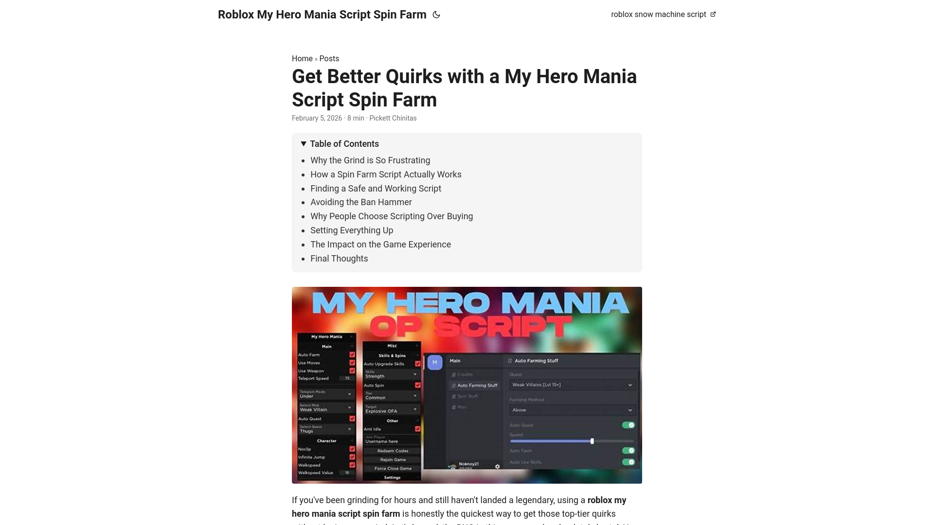 website screenshot of https://roblox-my-hero-mania-script-spin-farm.pages.dev/