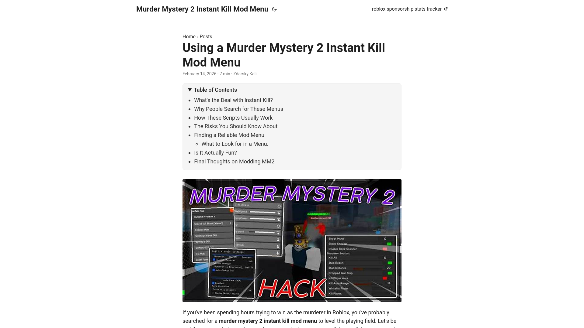 website screenshot of https://murder-mystery-2-instant-kill-mod-menu.pages.dev/