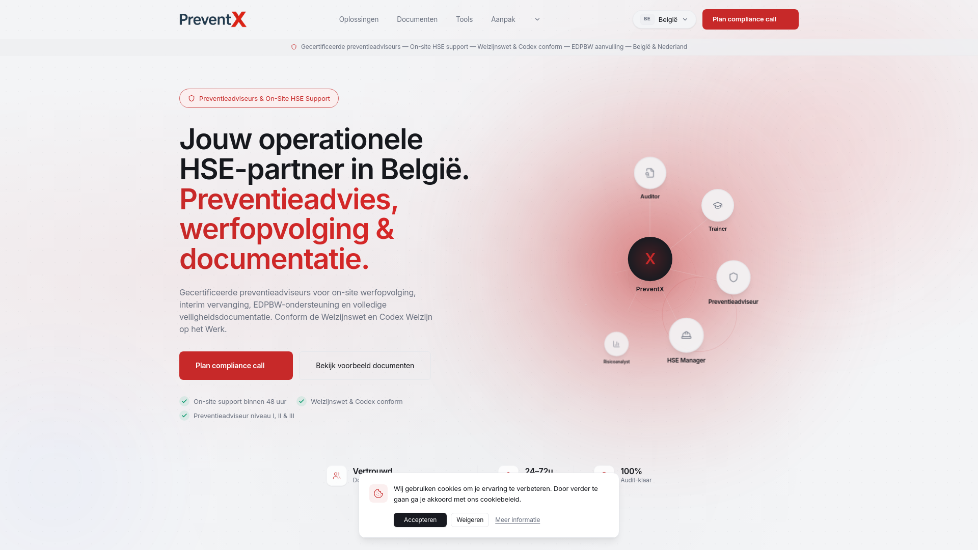 website screenshot of https://prevent-x.be