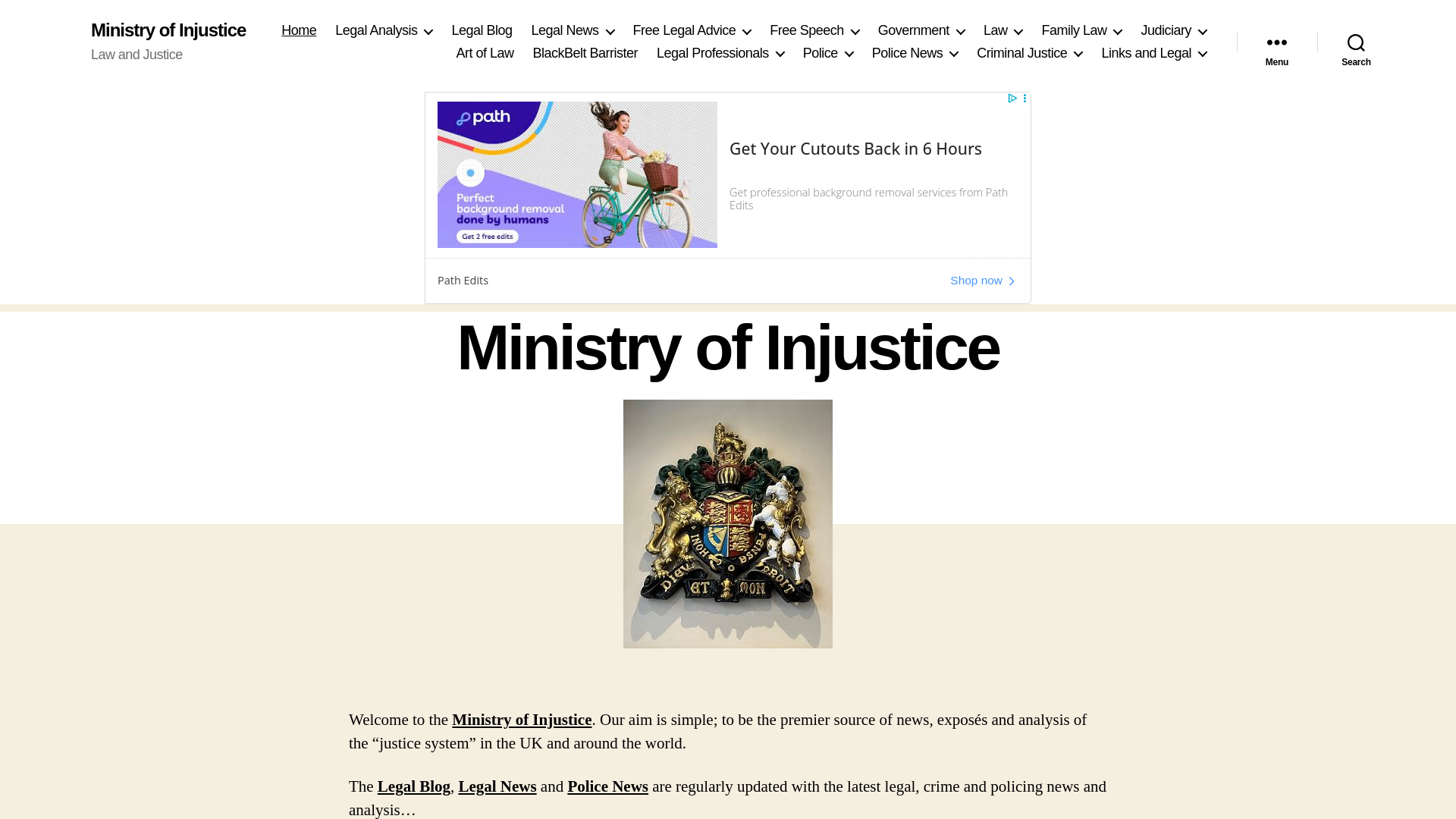 website screenshot of https://ministryofinjustice.co.uk/