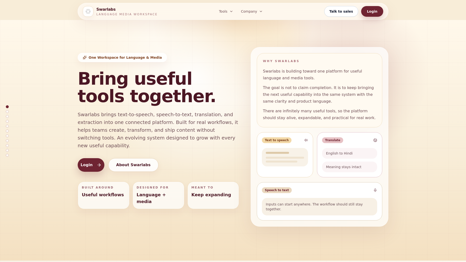 website screenshot of https://swarlabs.com/