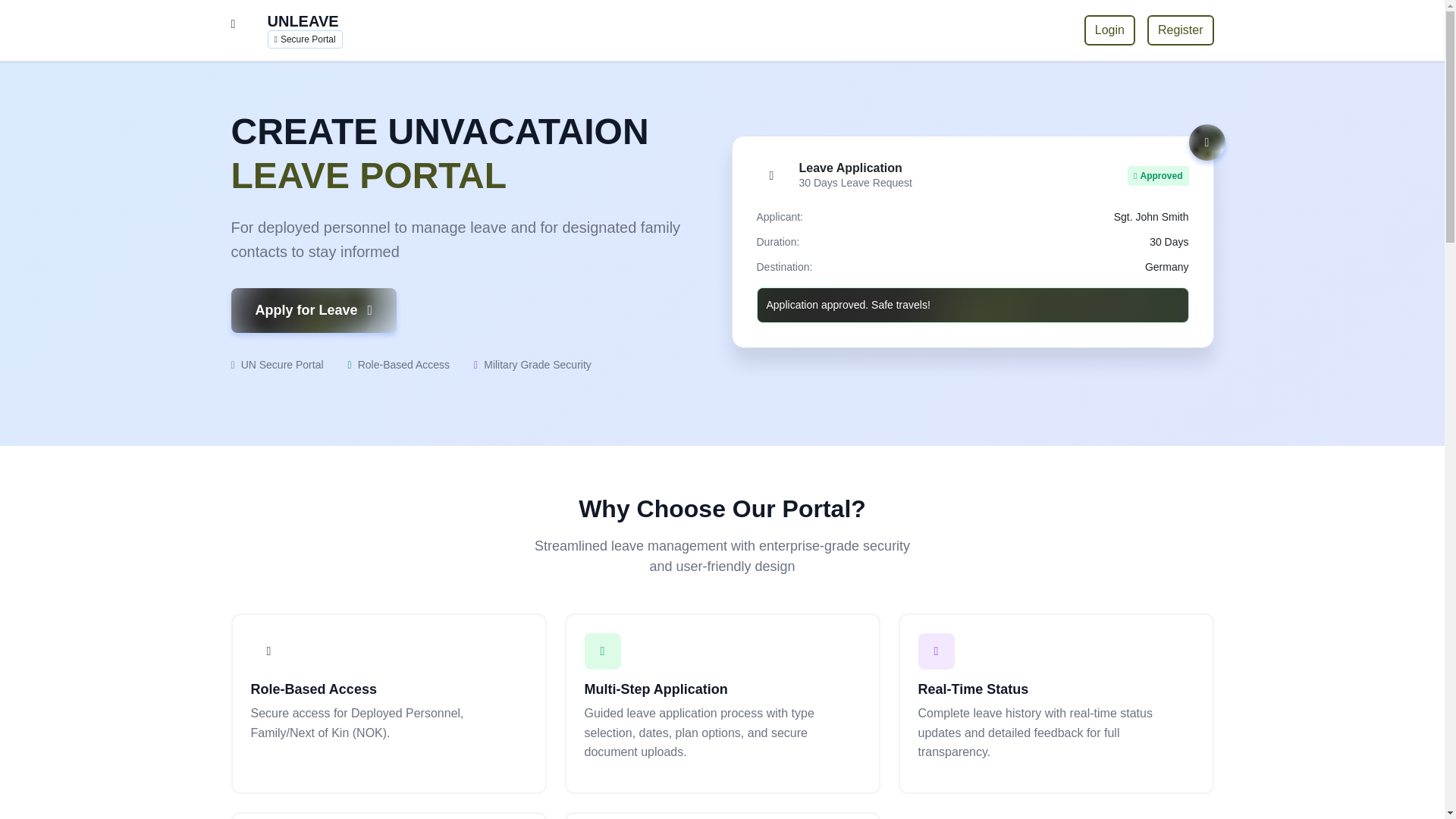 website screenshot of https://unleaveportal.com/