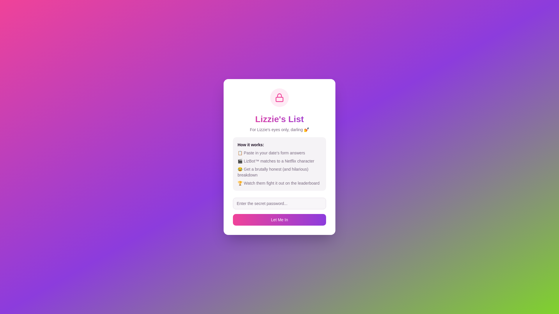 website screenshot of https://thelizzielist.com