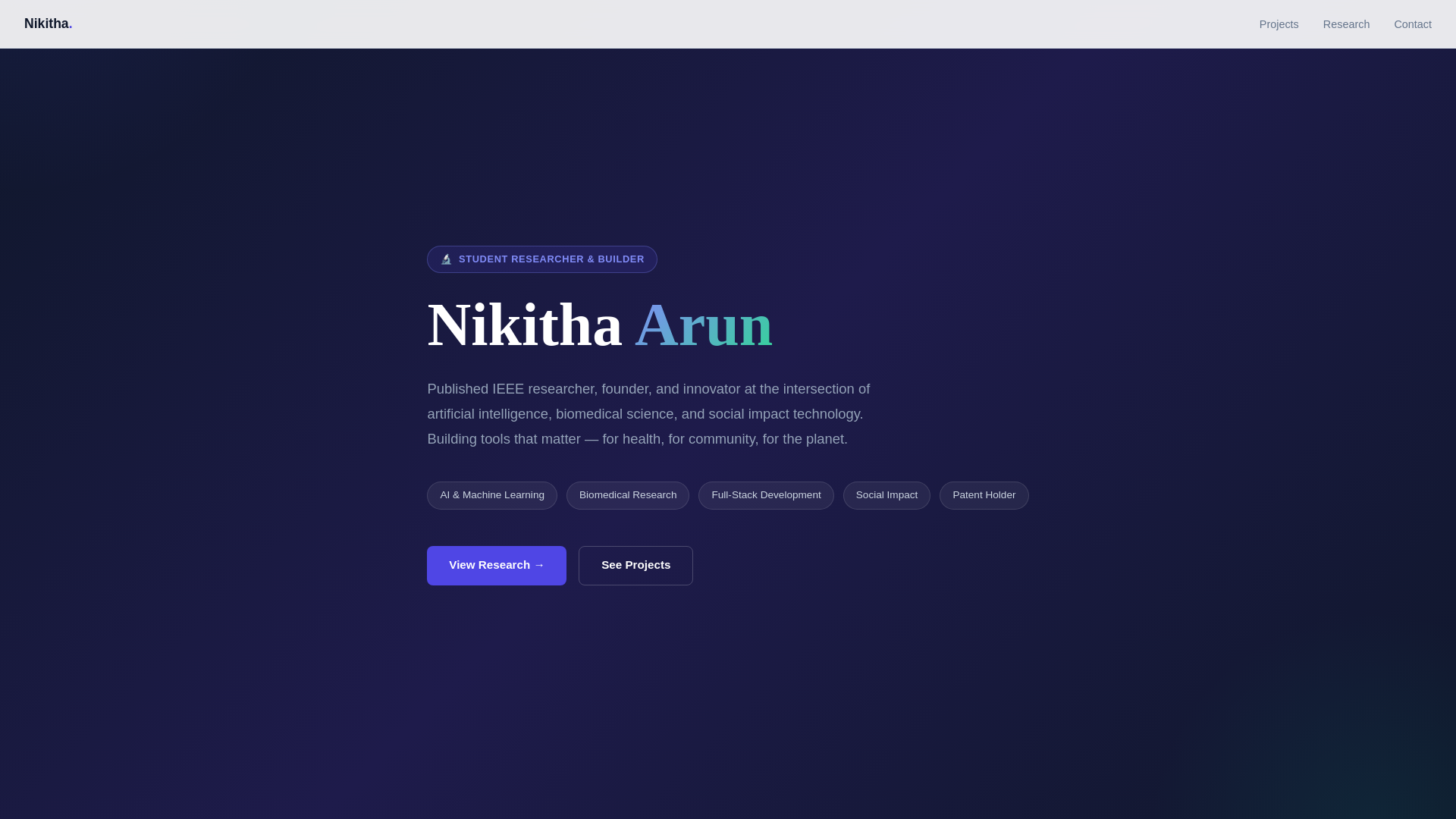 website screenshot of https://nikithaarun.com/