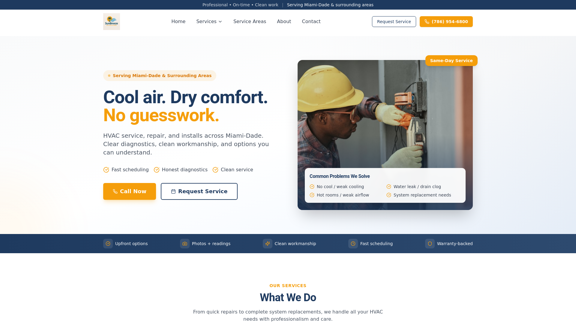 website screenshot of https://sunbreezeair.com/