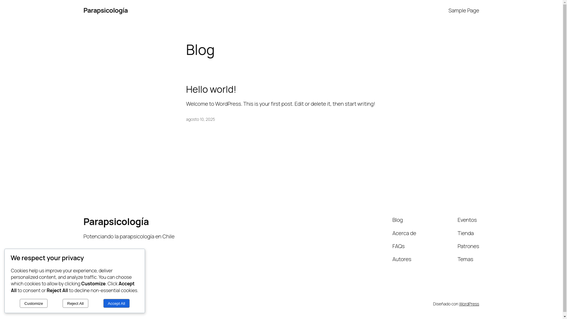 website screenshot of https://parapsicologia.cl/