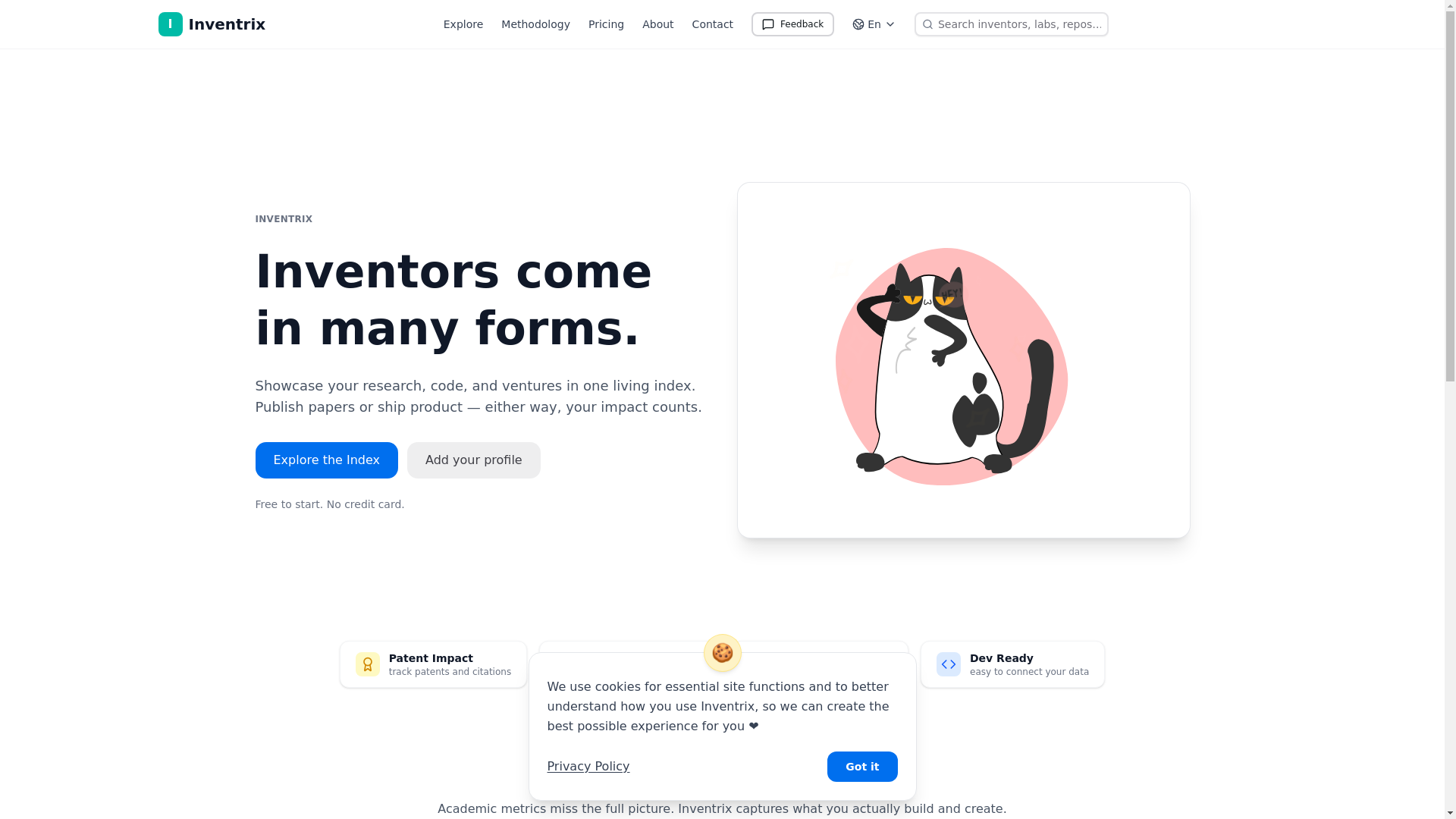 website screenshot of https://inventrix.app/