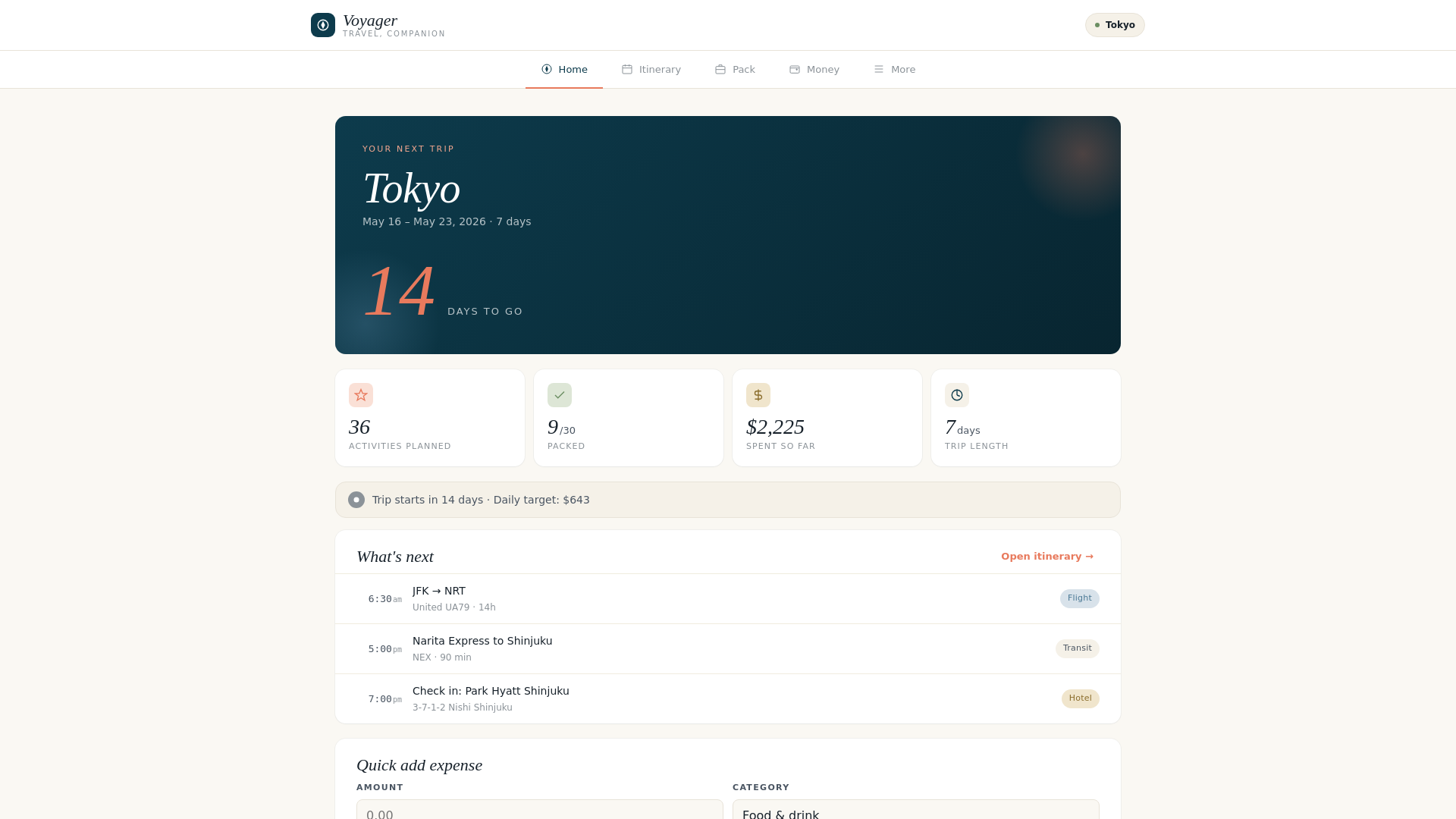 website screenshot of https://voyagercompanion.app/