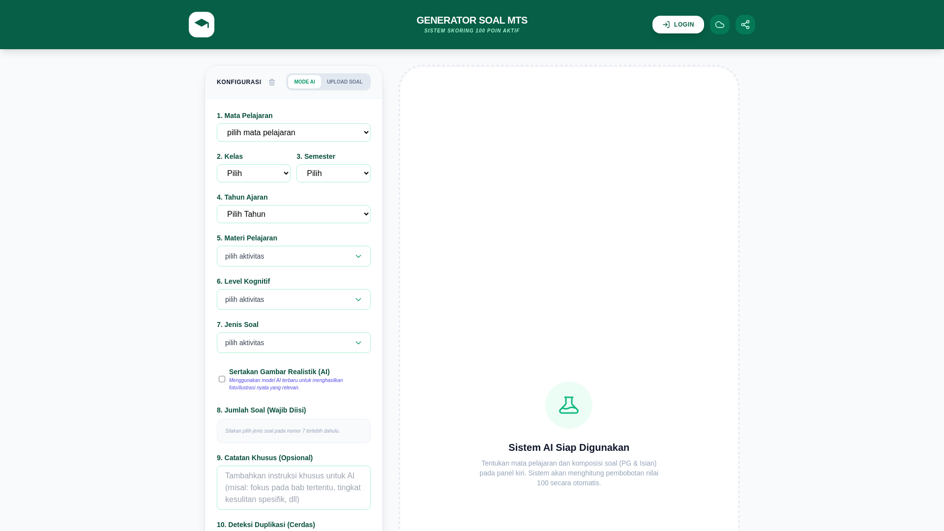 website screenshot of https://generator-soal-mts.pages.dev/