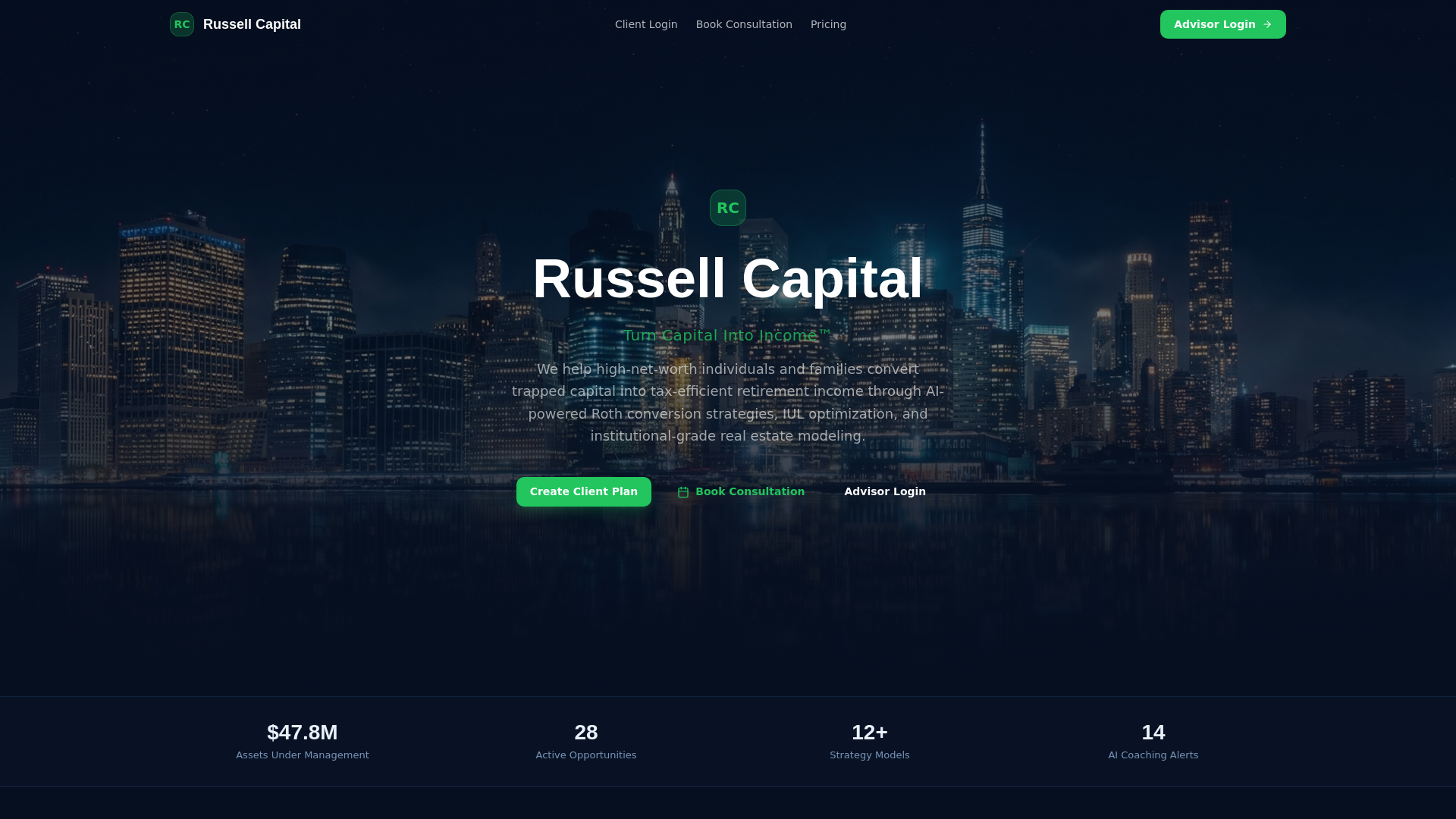 website screenshot of https://russellcapitalsystems.com