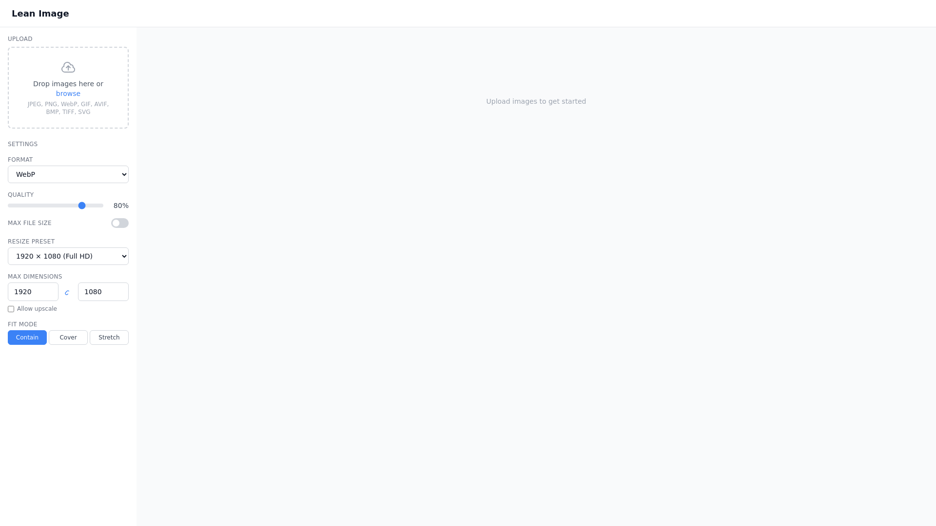 website screenshot of https://lean-image.pages.dev/