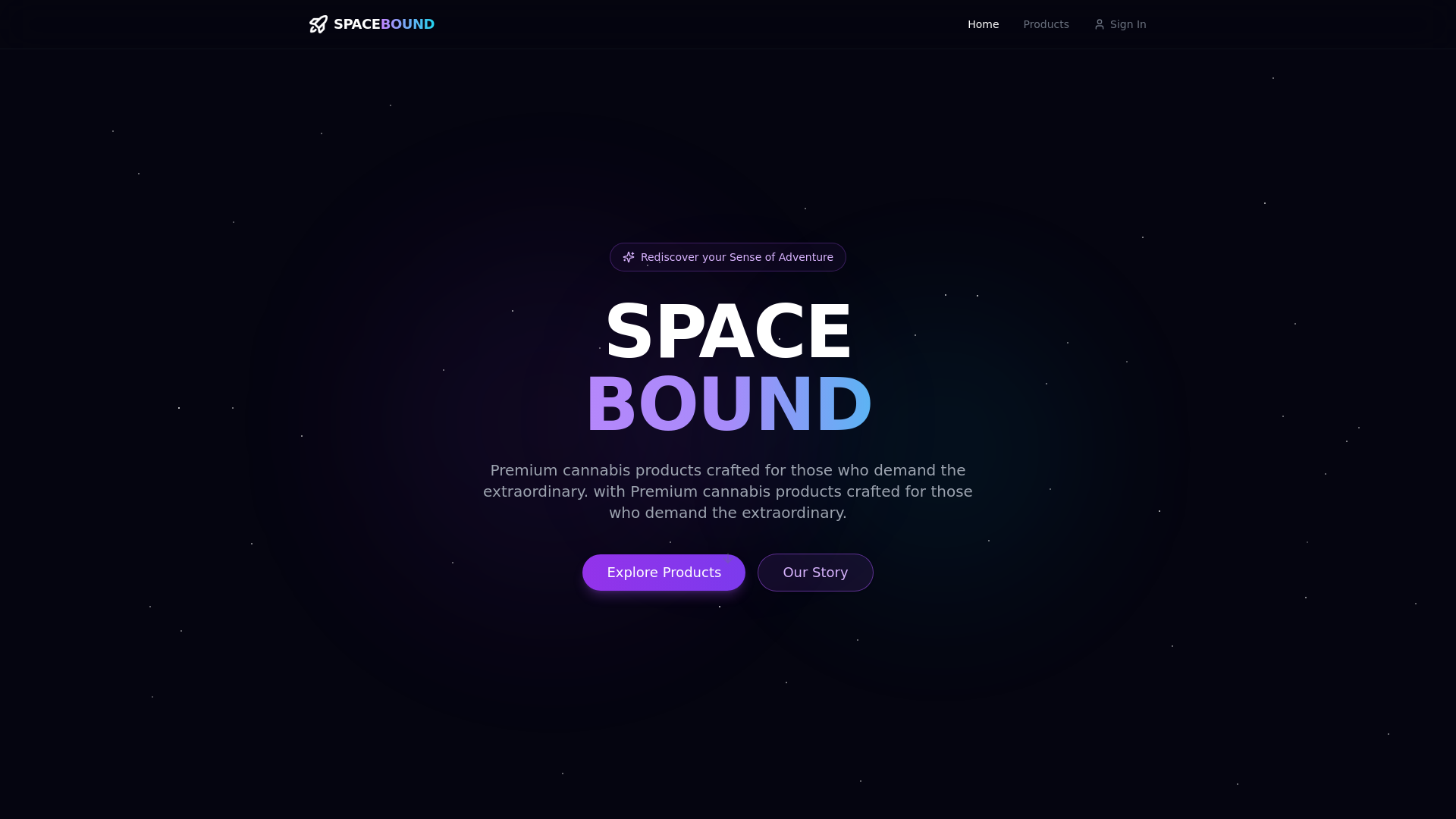 website screenshot of https://spacebound.vip/