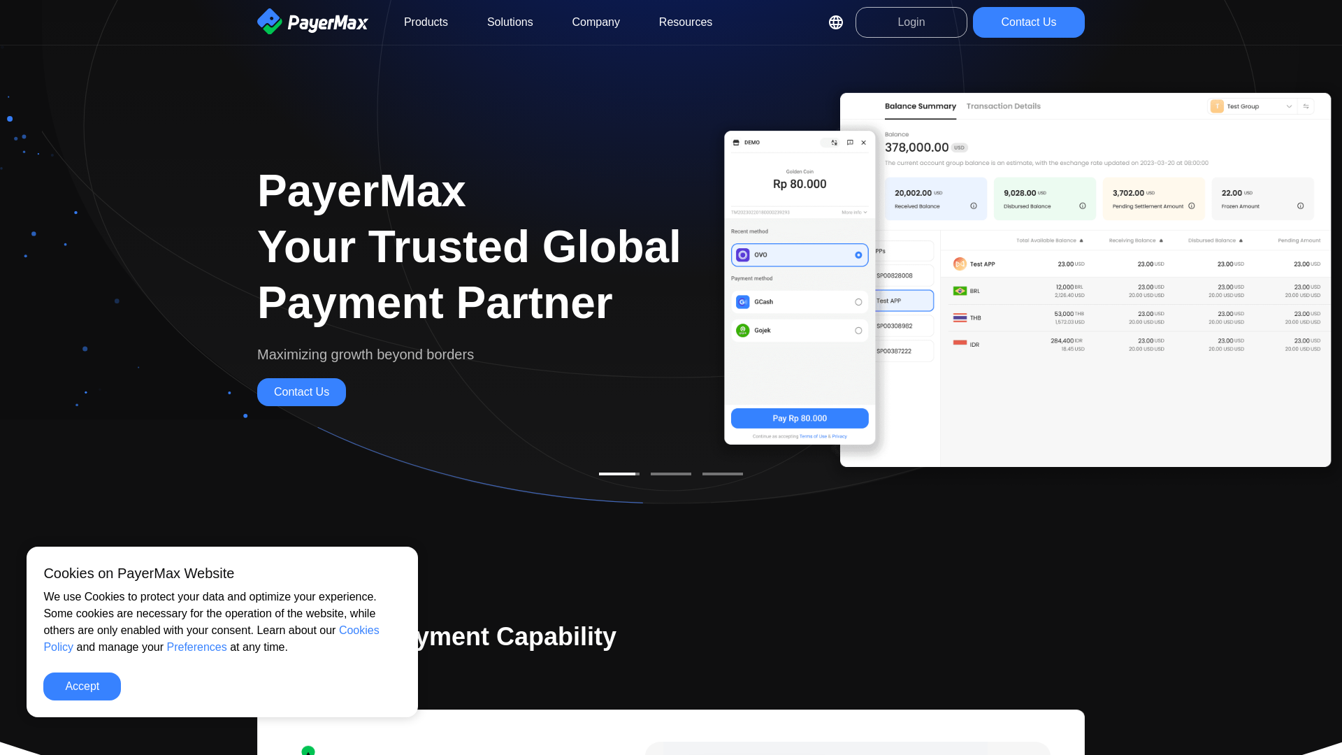 website screenshot of https://payermax.com