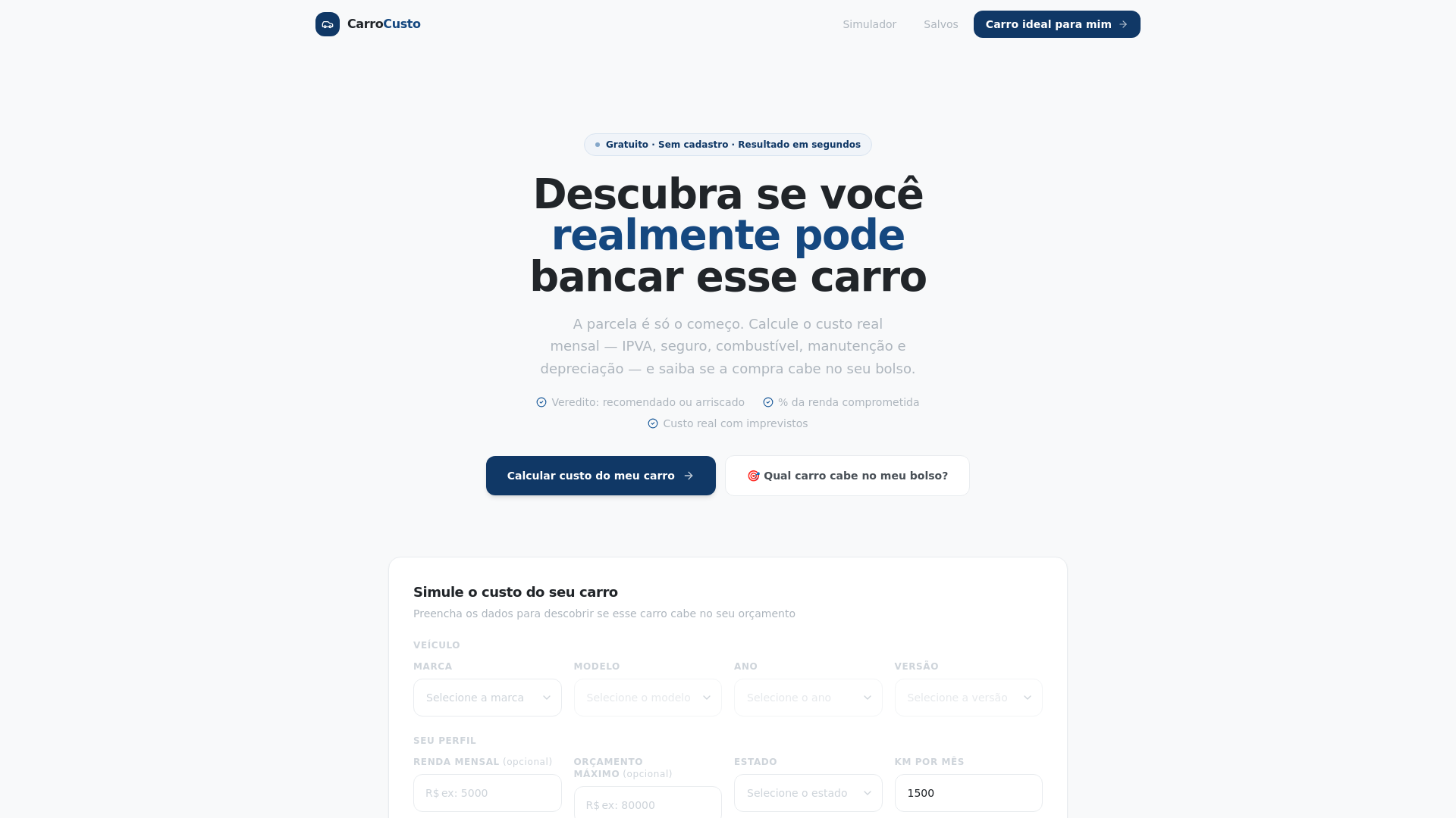 website screenshot of https://carrocusto.com.br