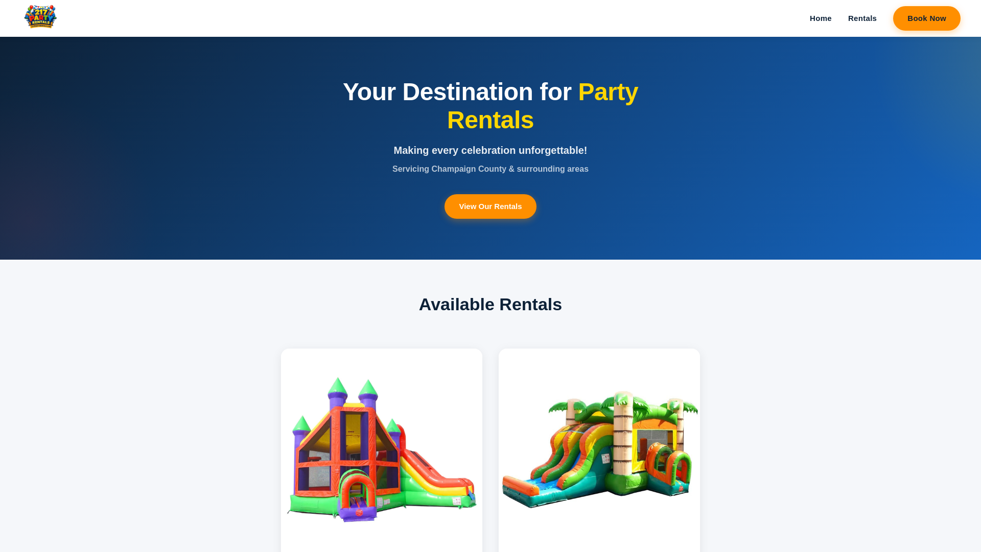 website screenshot of https://217partyrentals.com/