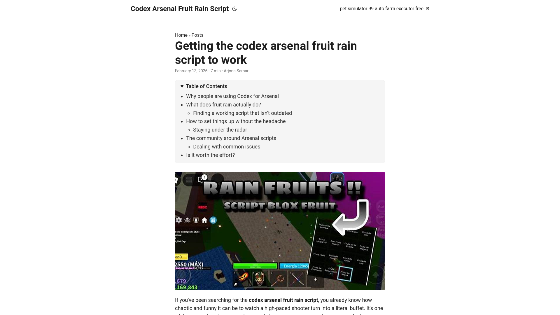 website screenshot of https://codex-arsenal-fruit-rain-script.pages.dev/